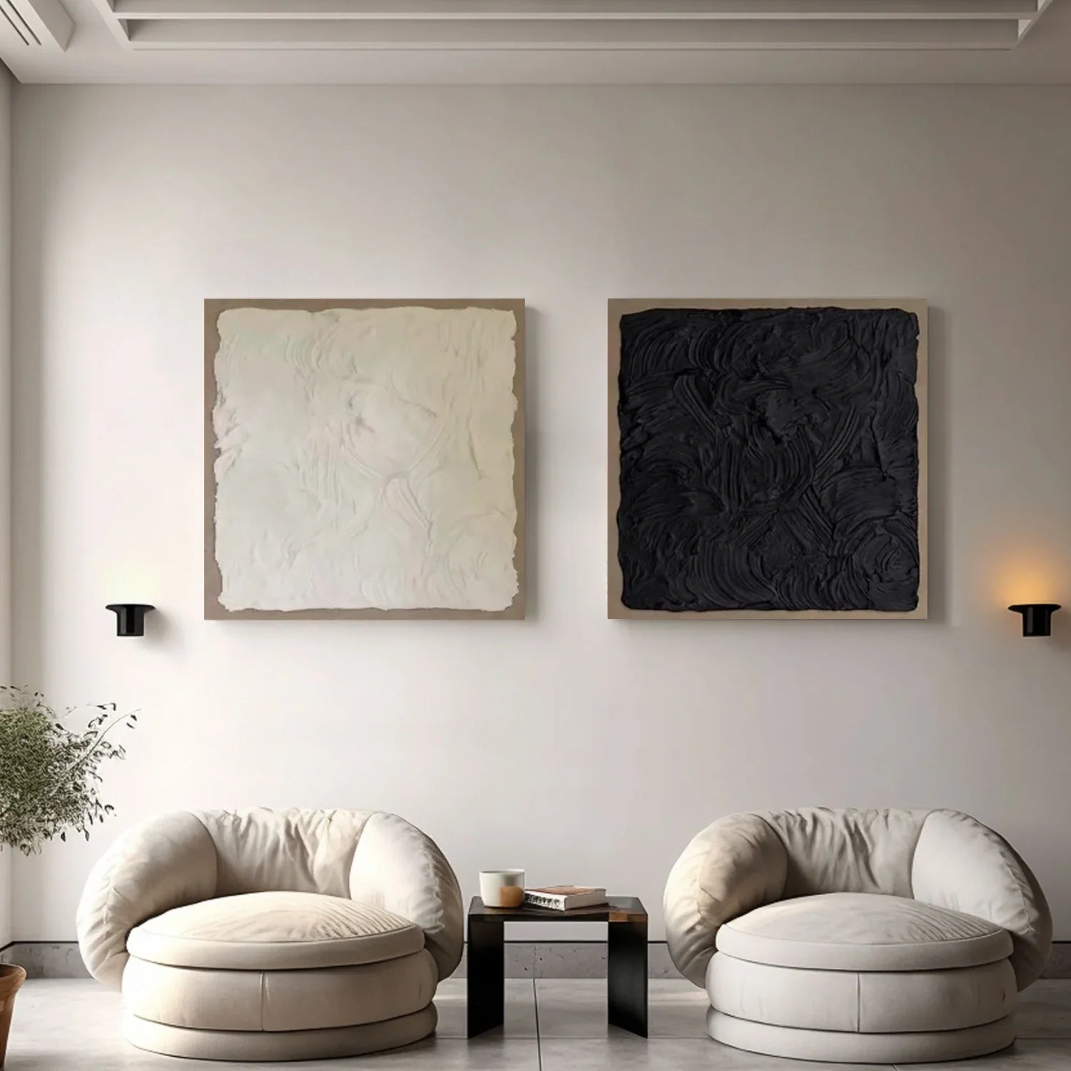 Black and White Minimalist Textured_Canvas Art Set of 2 #MD264