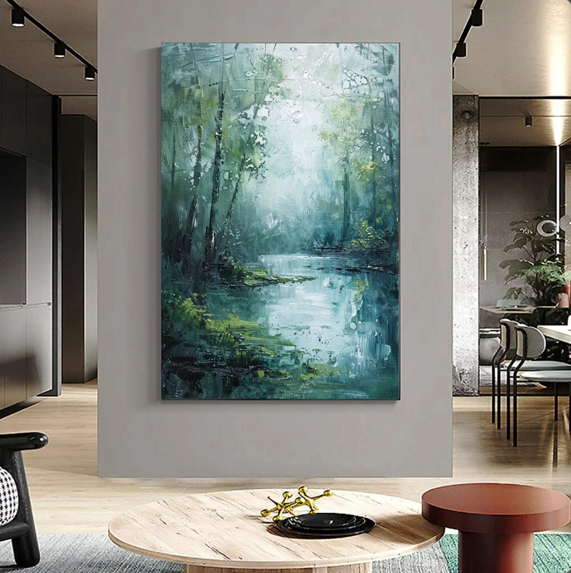 Green Forest Stream Abstract Oil Painting #FJ592