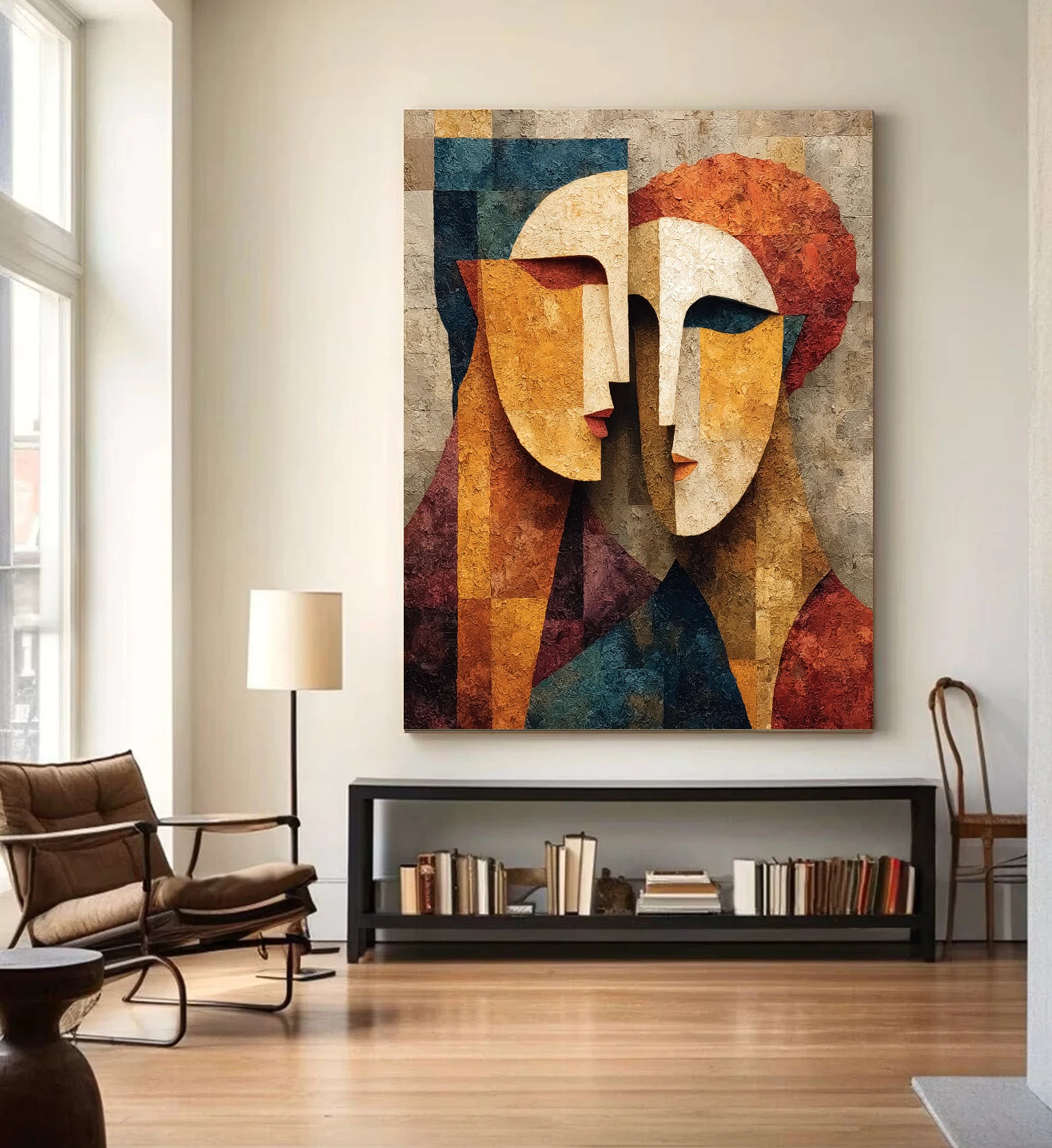Cubist Faces Hand-Painted Oil Painting #WA518