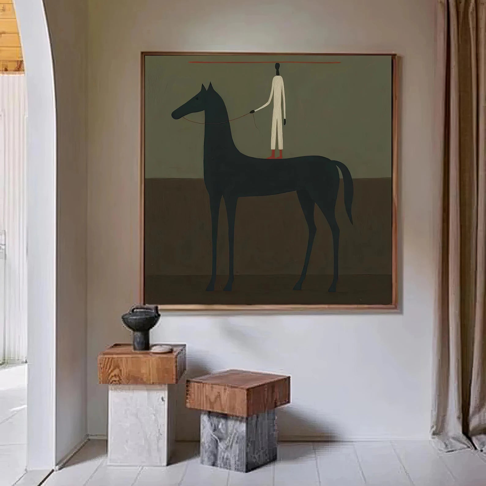 Minimalist Tall Horse & Figure Art #AB136