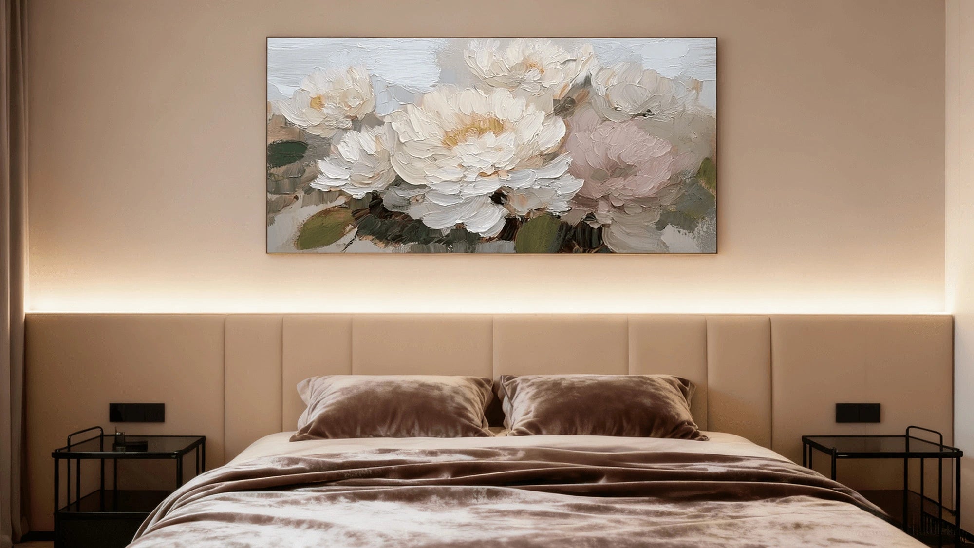 Textured White Peonies Oil Painting #FT767