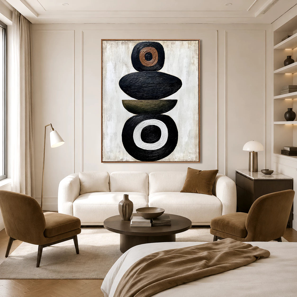 Minimalist Earth Tone Stacked Shapes Canvas Artwork #WA116