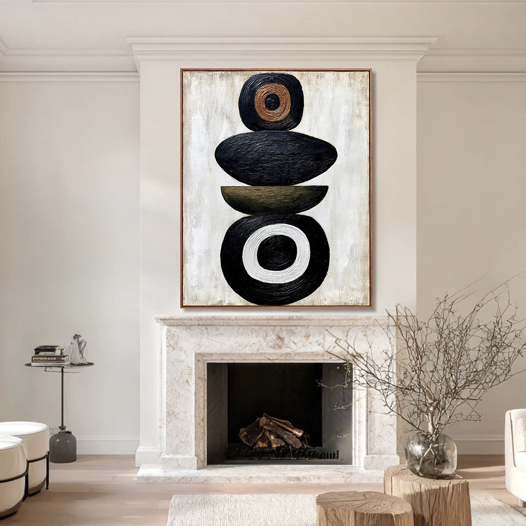 Minimalist Earth Tone Stacked Shapes Canvas Artwork #WA116