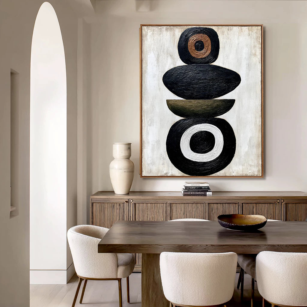 Minimalist Earth Tone Stacked Shapes Canvas Artwork #WA116