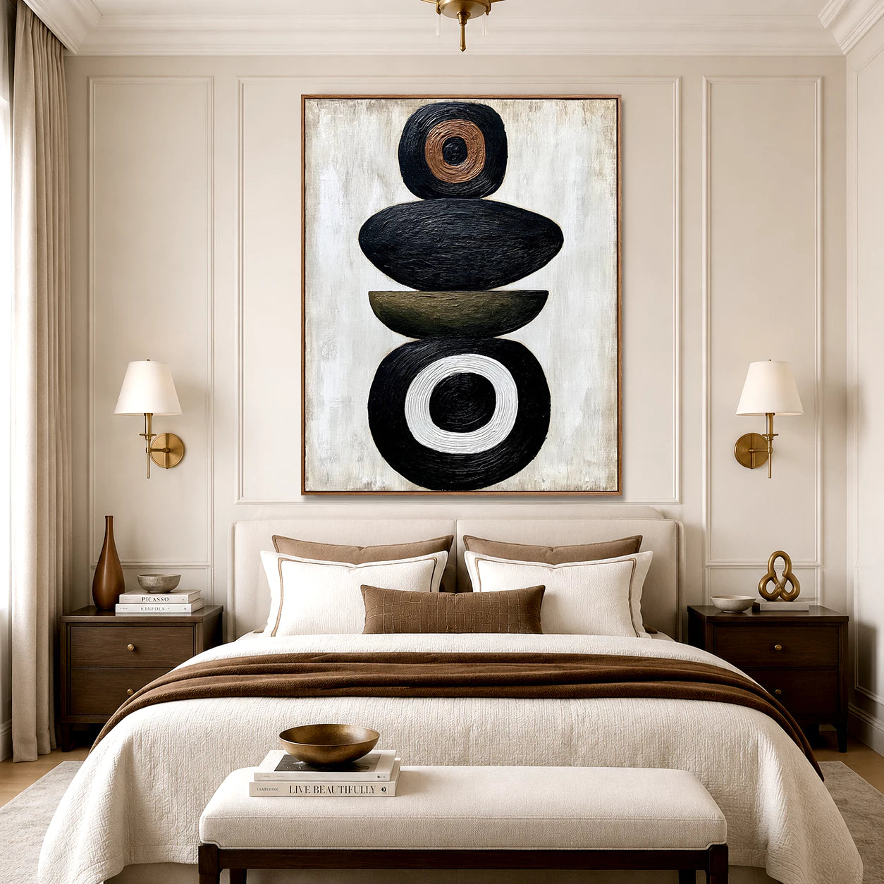 Minimalist Earth Tone Stacked Shapes Canvas Artwork #WA116