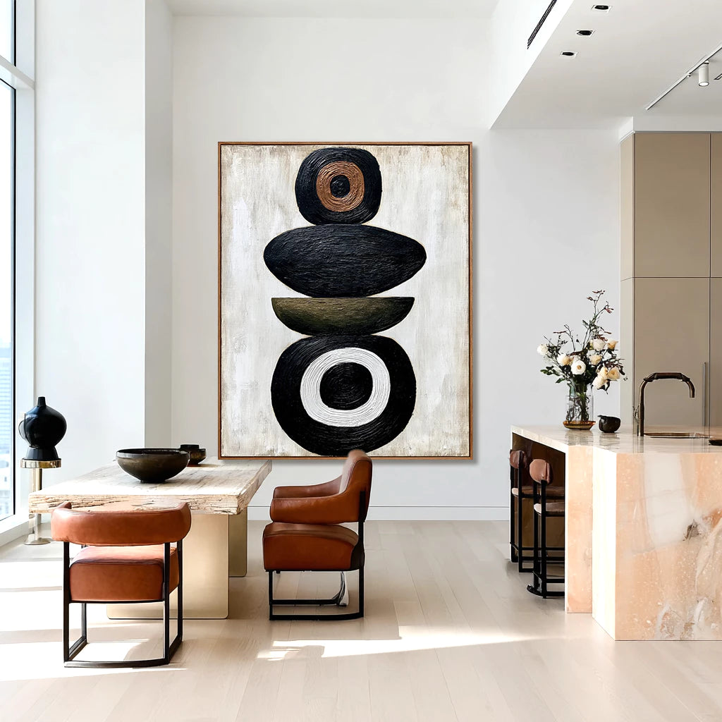 Minimalist Earth Tone Stacked Shapes Canvas Artwork #WA116