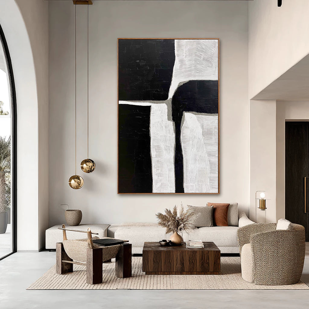 Black & White Textured Abstract Impasto Oil Painting #WA113