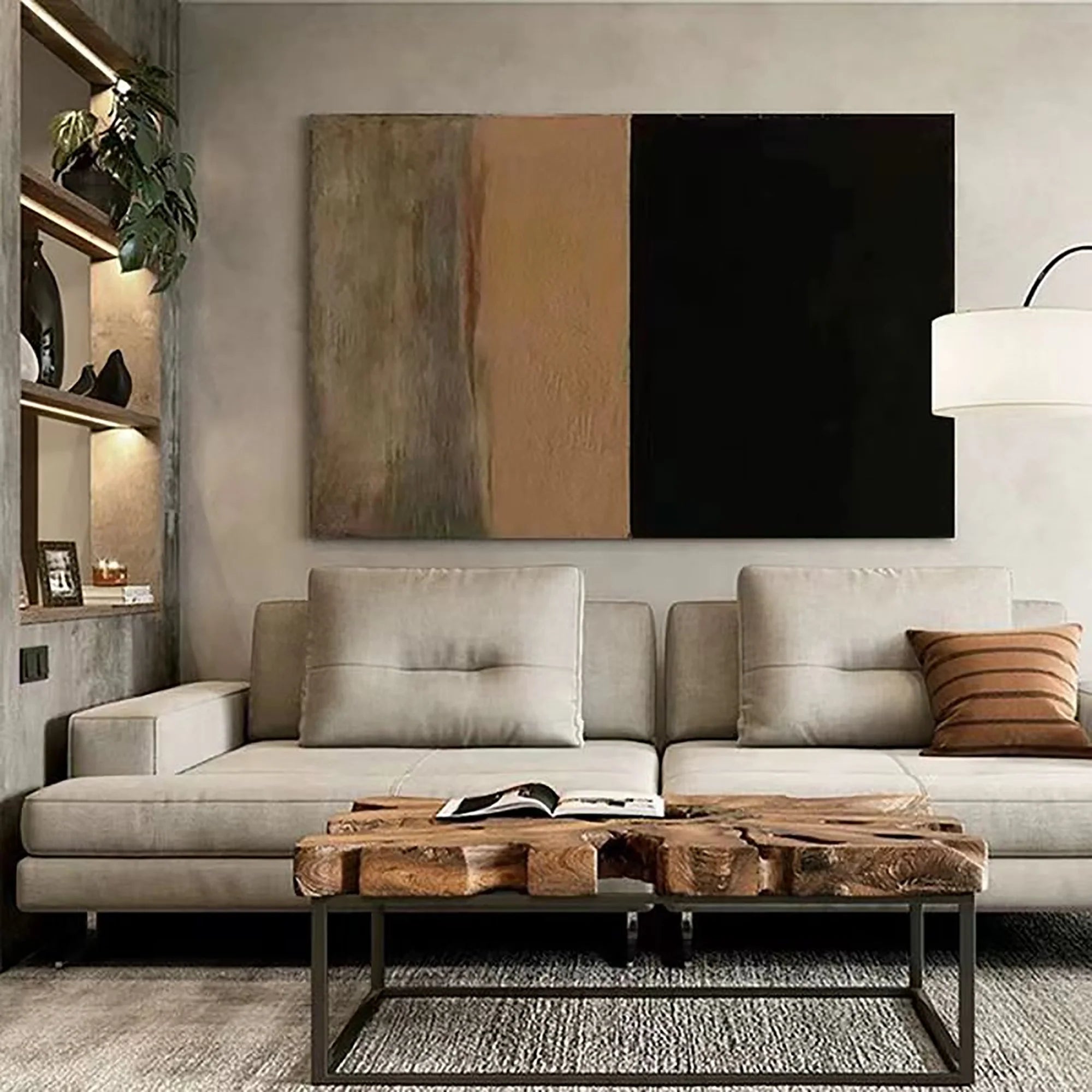 Minimalist Neutral Color Block Abstract Oil Painting #JM93