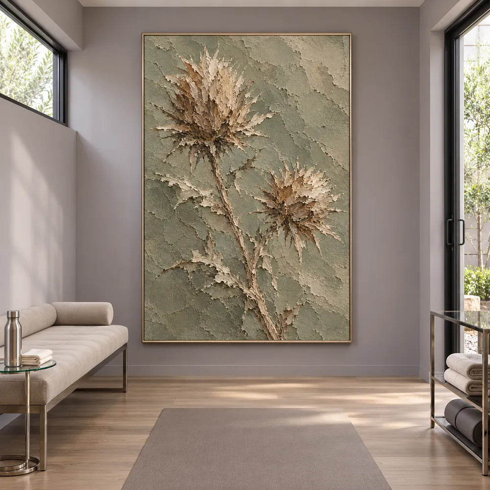 Sage Hand-Painted Botanical Painting, Two Spiky Seed Heads #VCDVWJAC