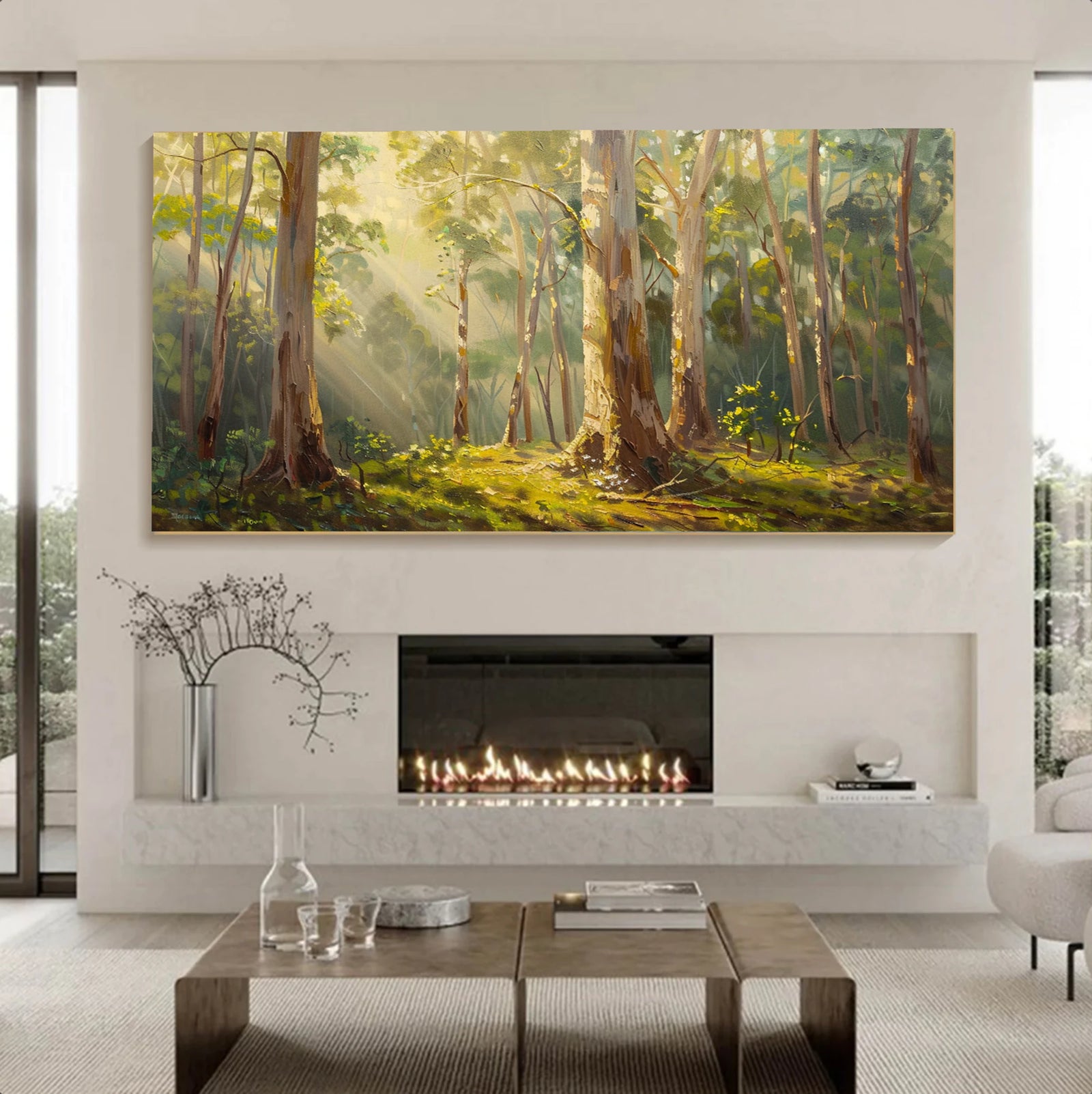 Hand-Painted Green Tree Wall Decor for Living Room #FT600