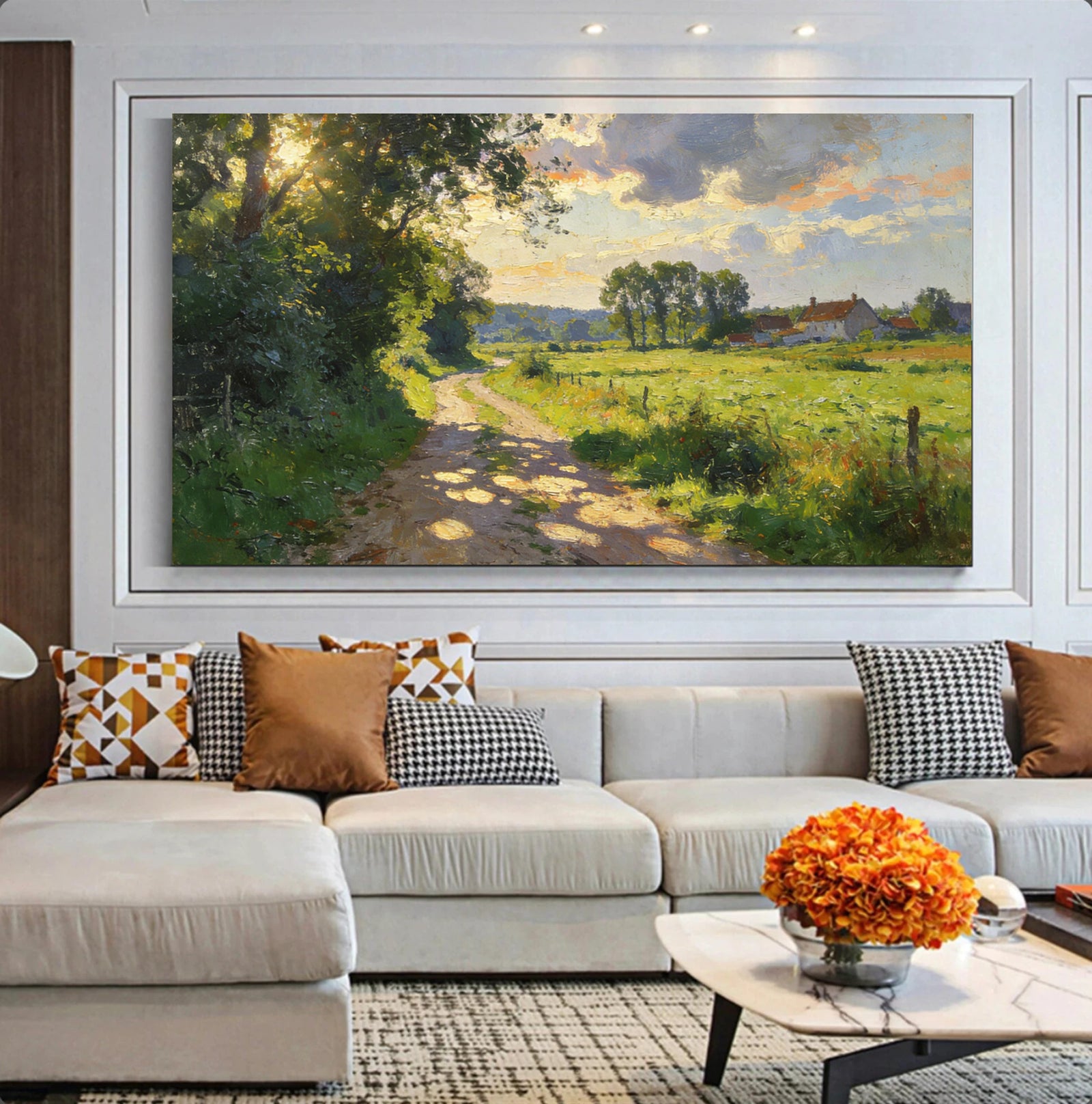 Sunlit Country Road Landscape Oil Painting #FT592