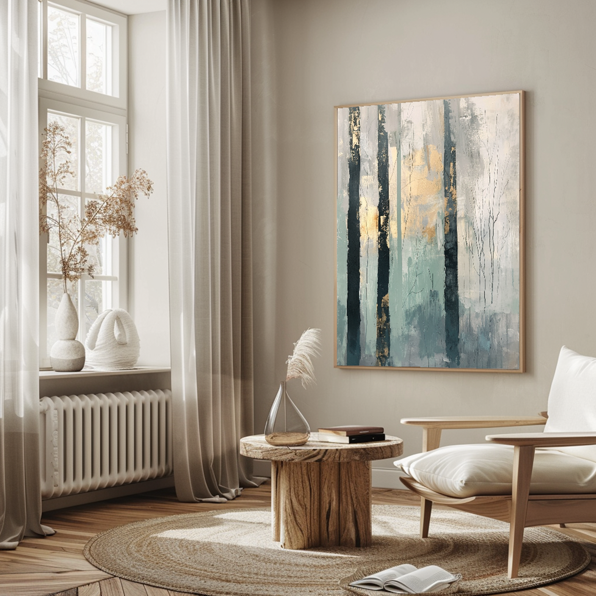 Abstract Birch Forest with Gold Leaf Textured Oil Painting #FT213