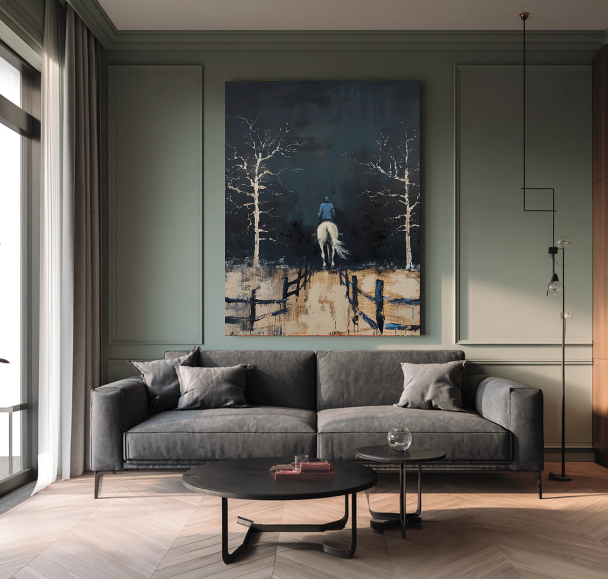 Hand-painted Abstract Equestrian Landscape Oil Painting #WA515