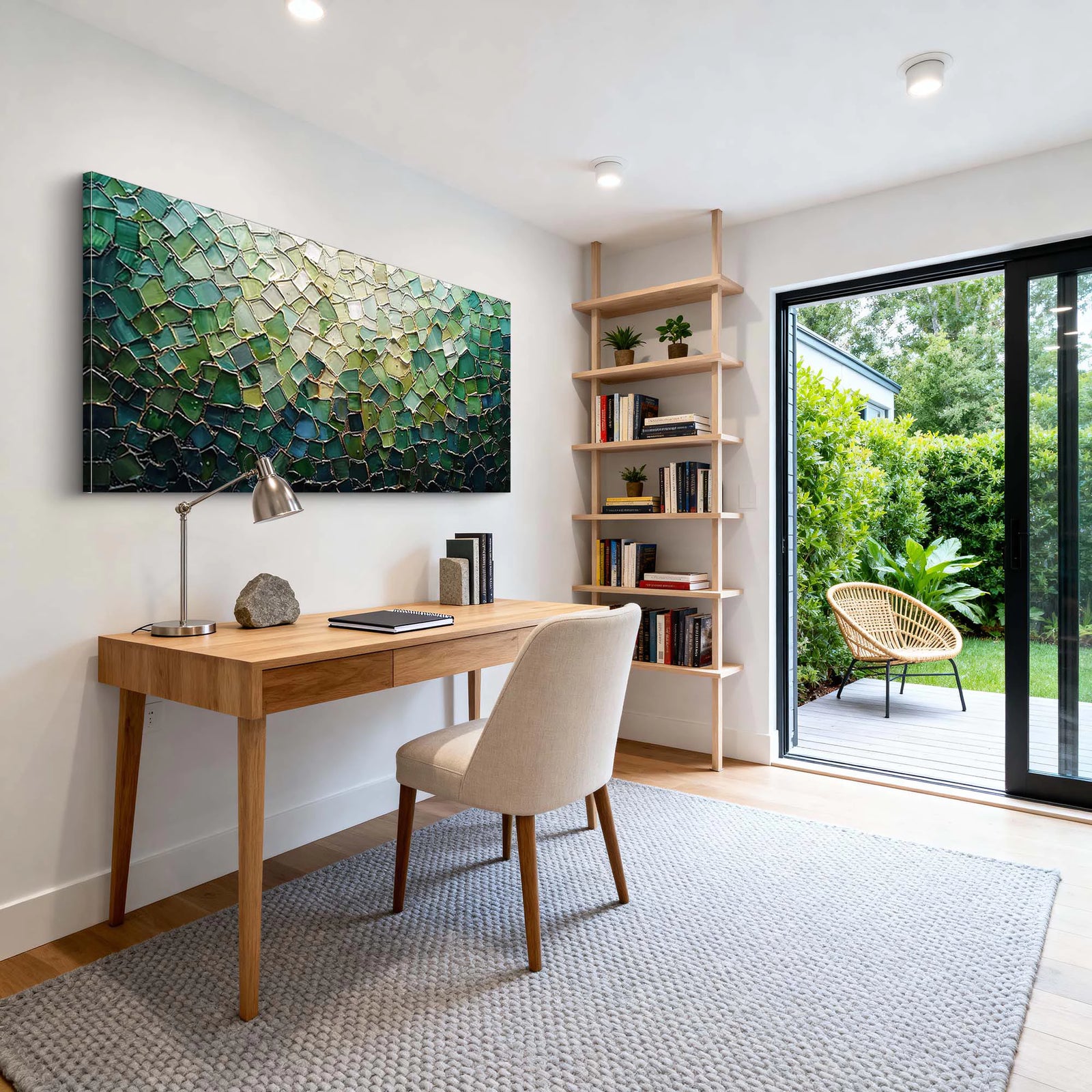 Modern Deep Green Geometric Textured Oil Painting #MD227