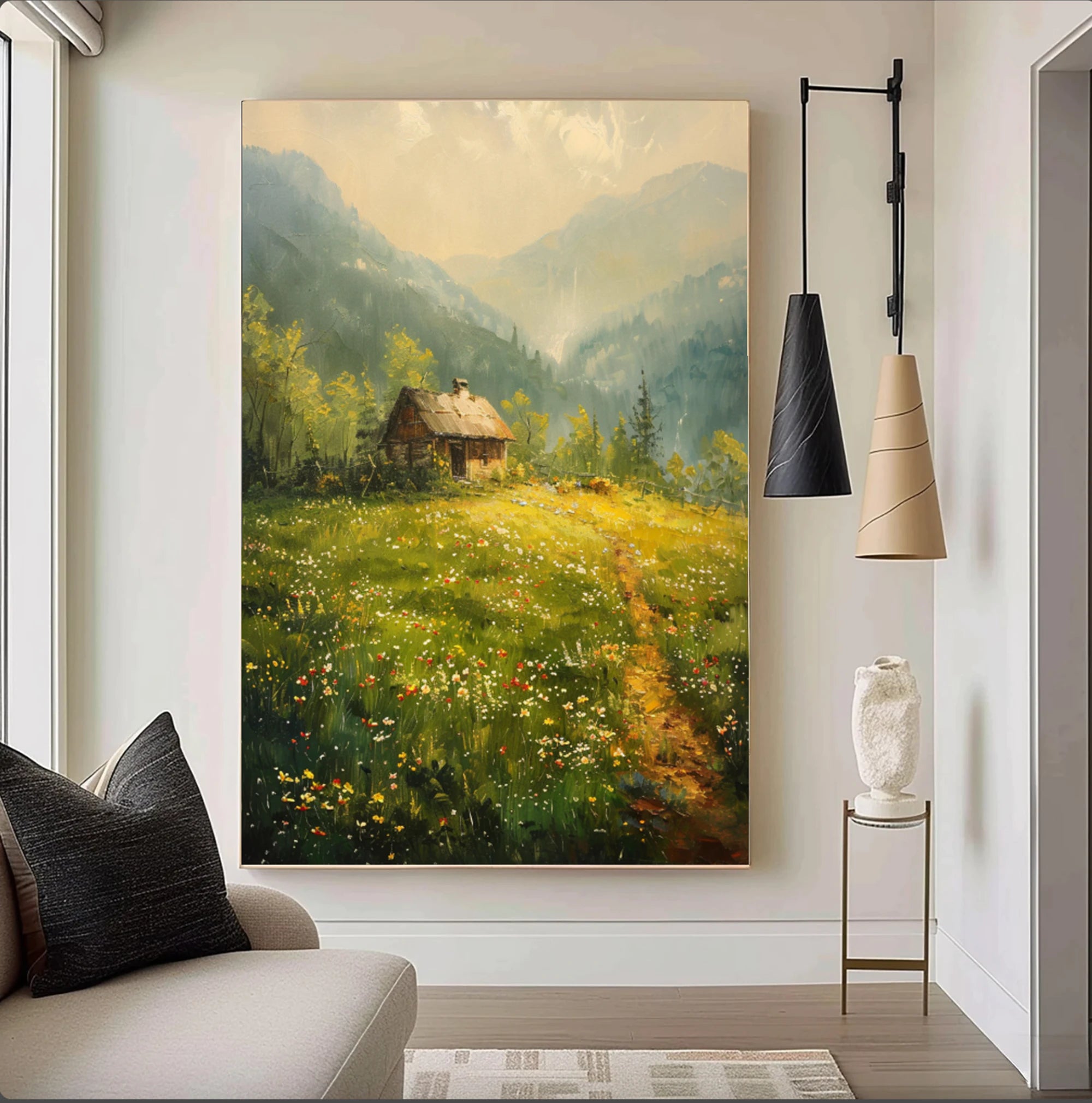Original Mountain Cottage Oil Painting #FJ675