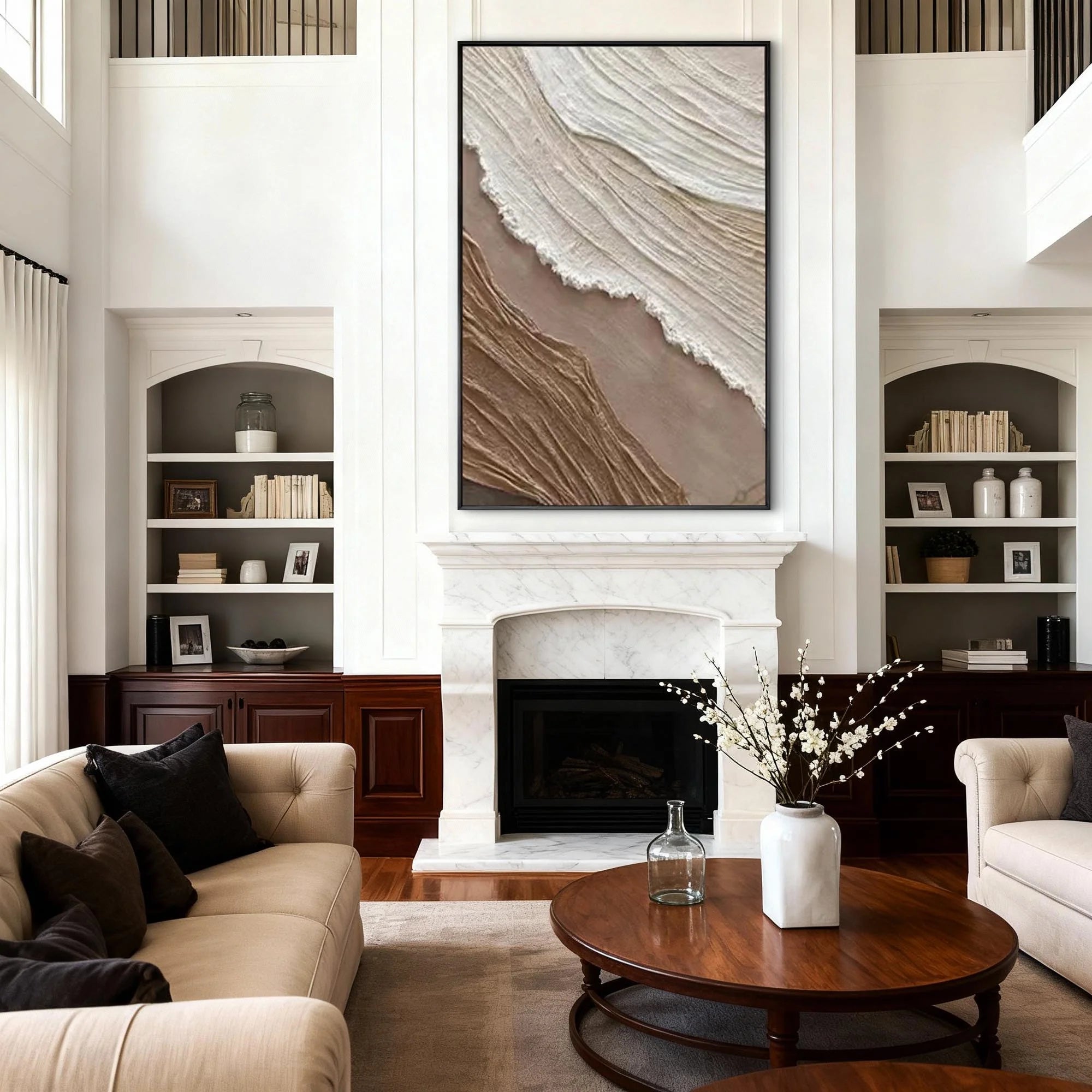 Hand-Painted Neutral Beige & Brown Abstract Wall Art #MD143