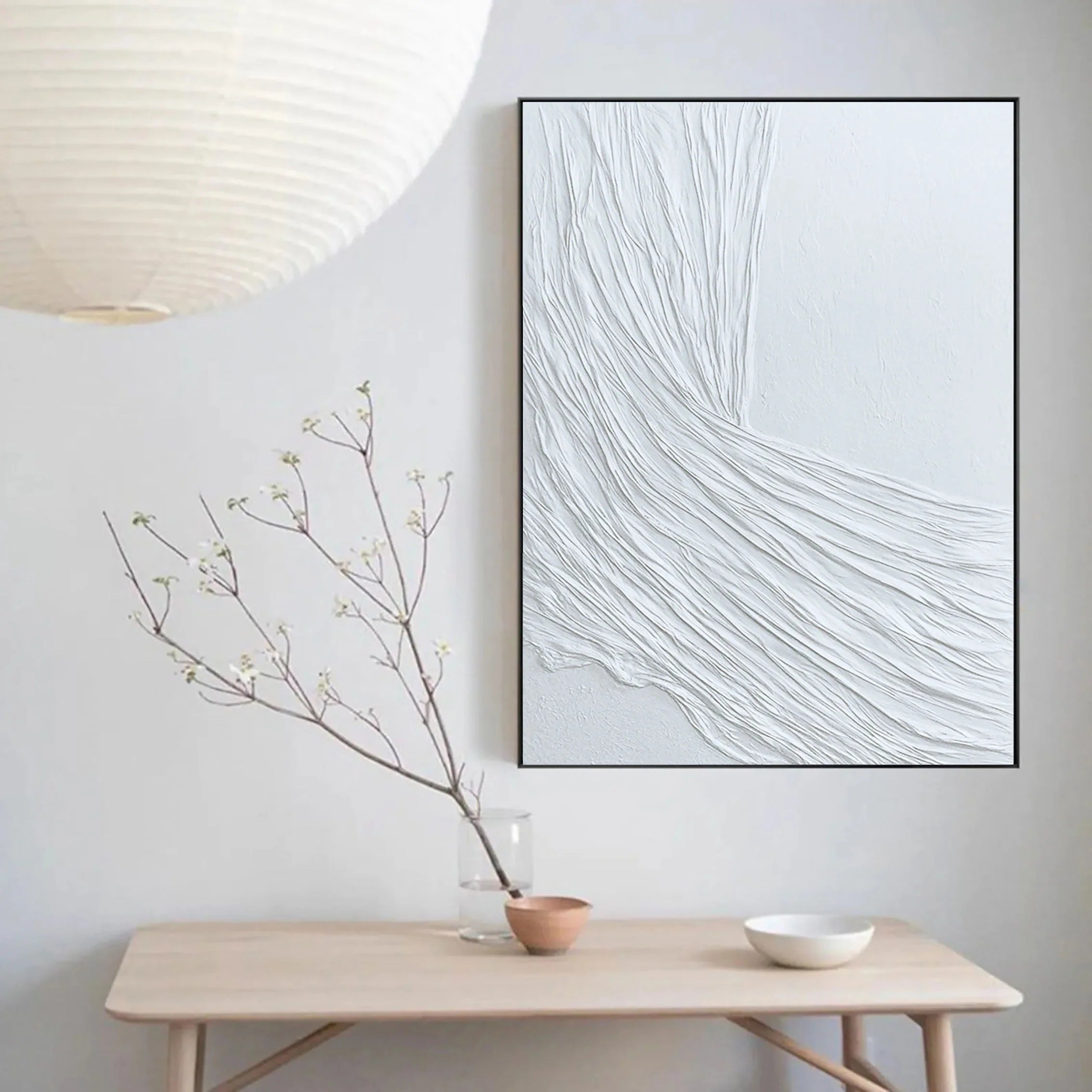 3D Textured White Minimalistic Plaster Painting on Canvas Original
