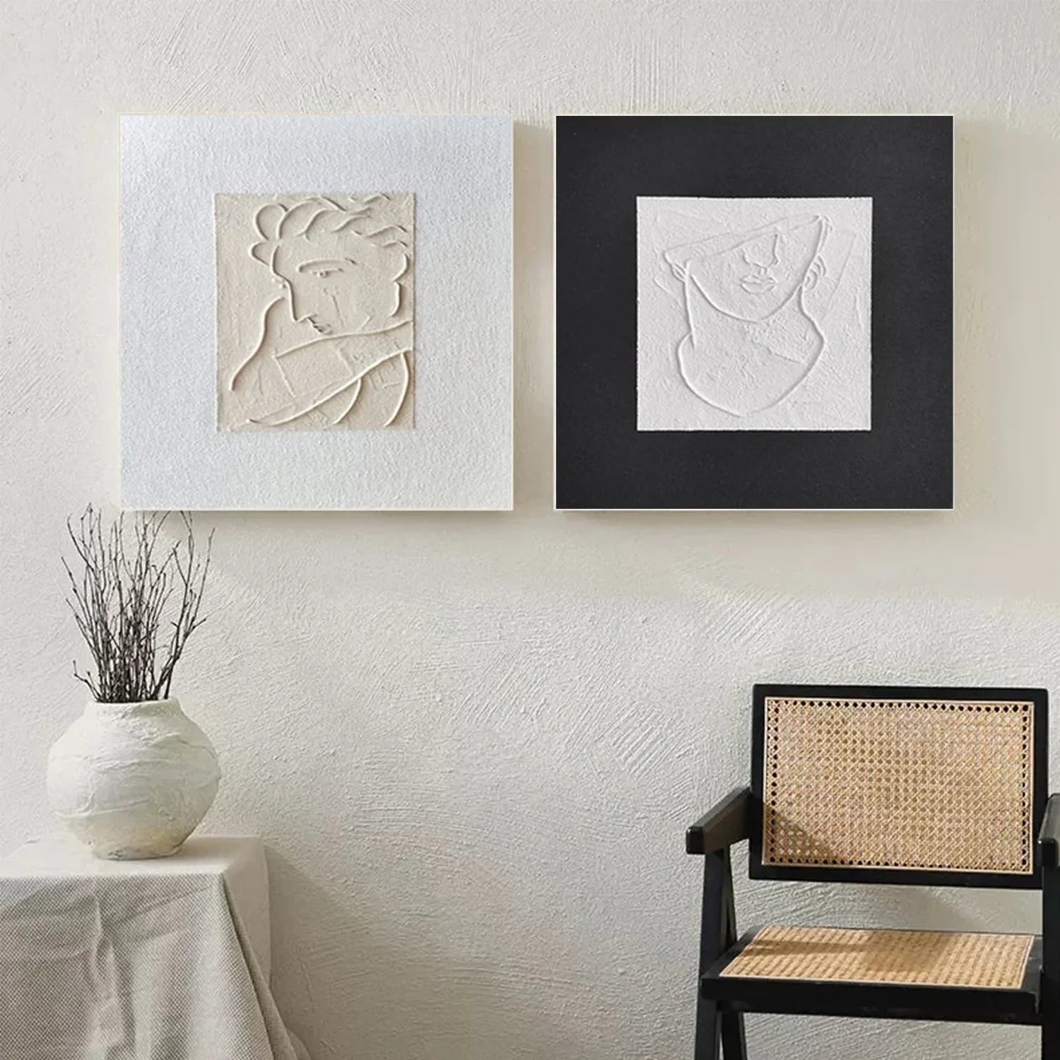Black and White Minimalist_Textured Canvas Art Set of 2 #MZ103