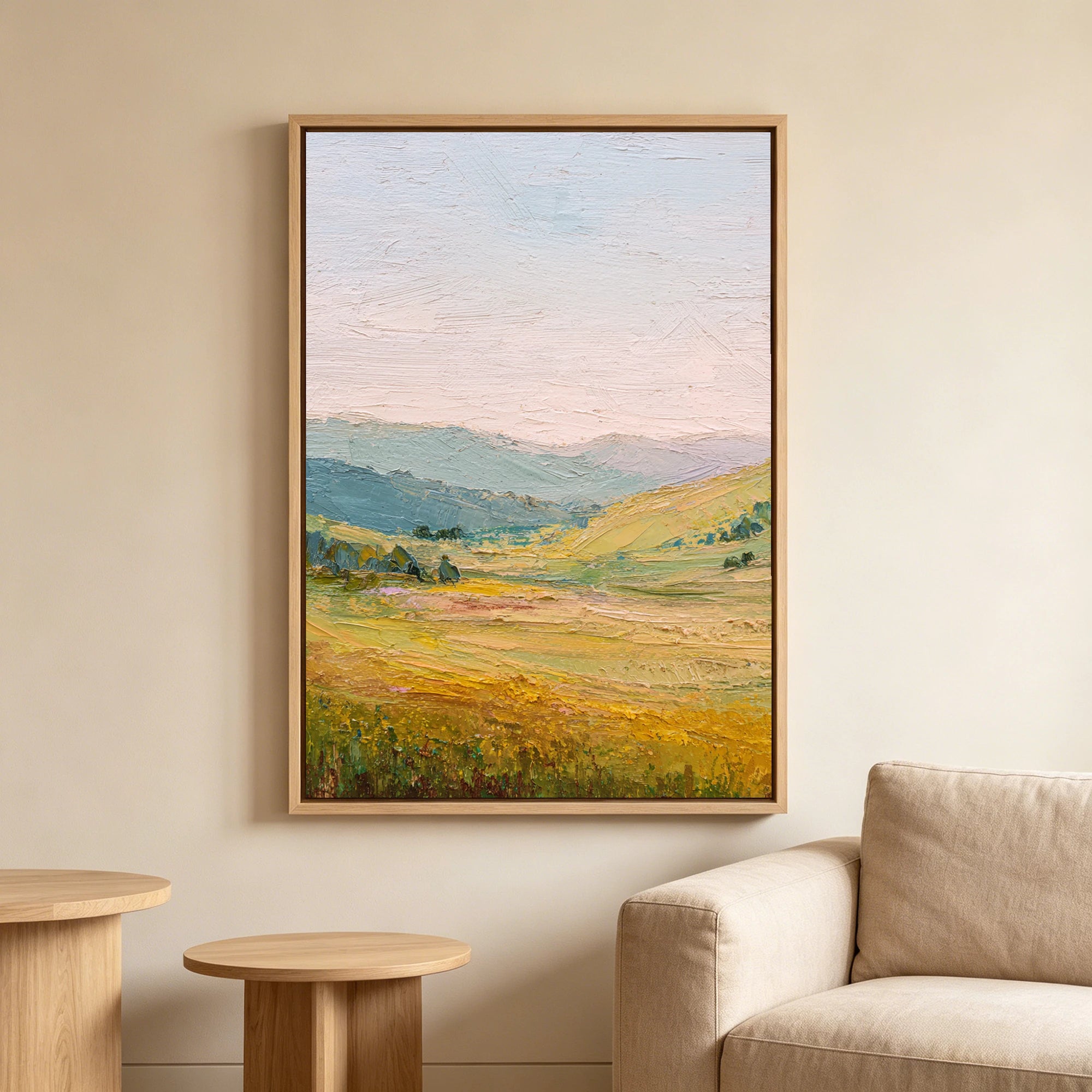 Hand-Painted Golden Meadow Landscape Oil Painting #FT618