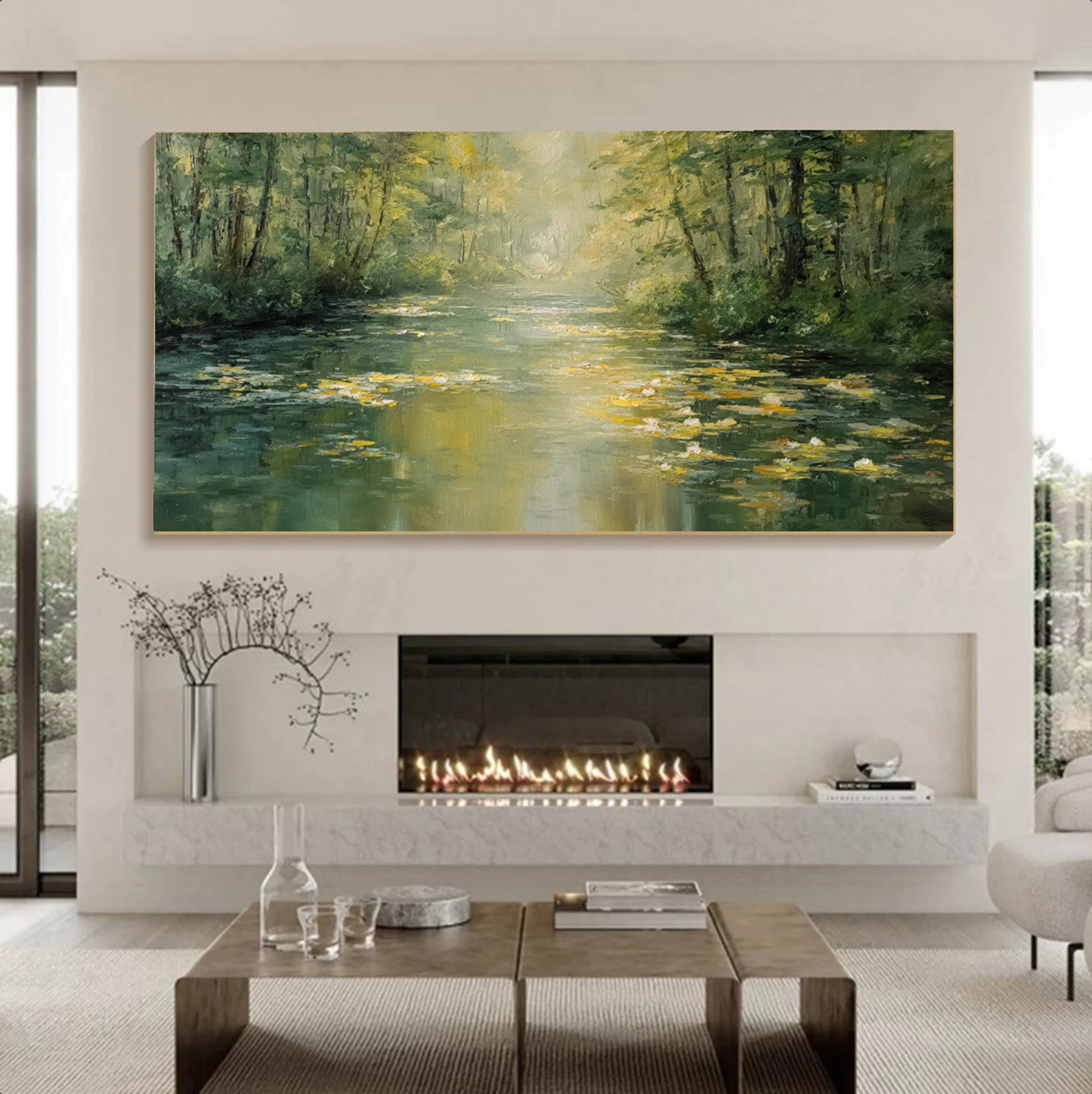 Green Forest River Landscape Oil Painting #FT599