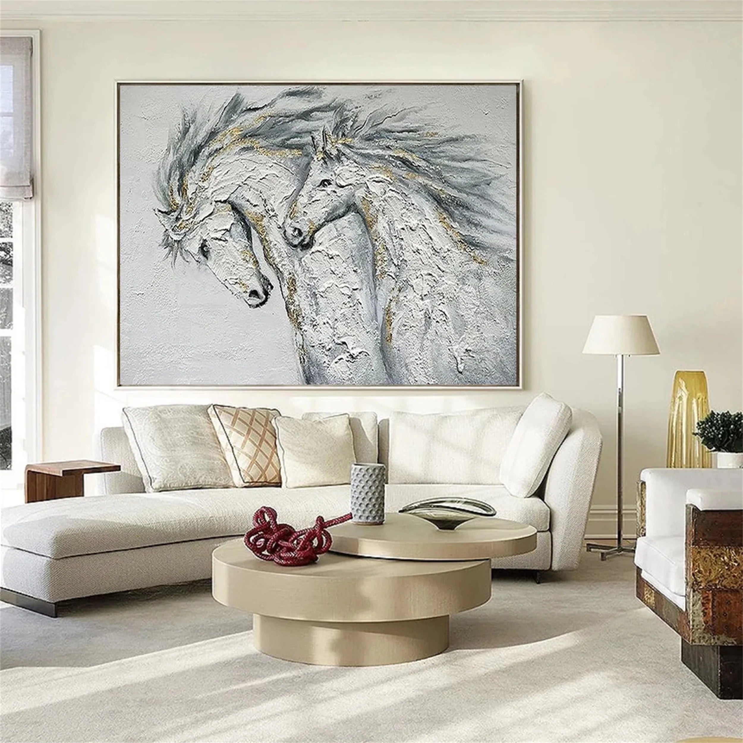 White and Black Horse Abstract Animal Wall Art #AM047