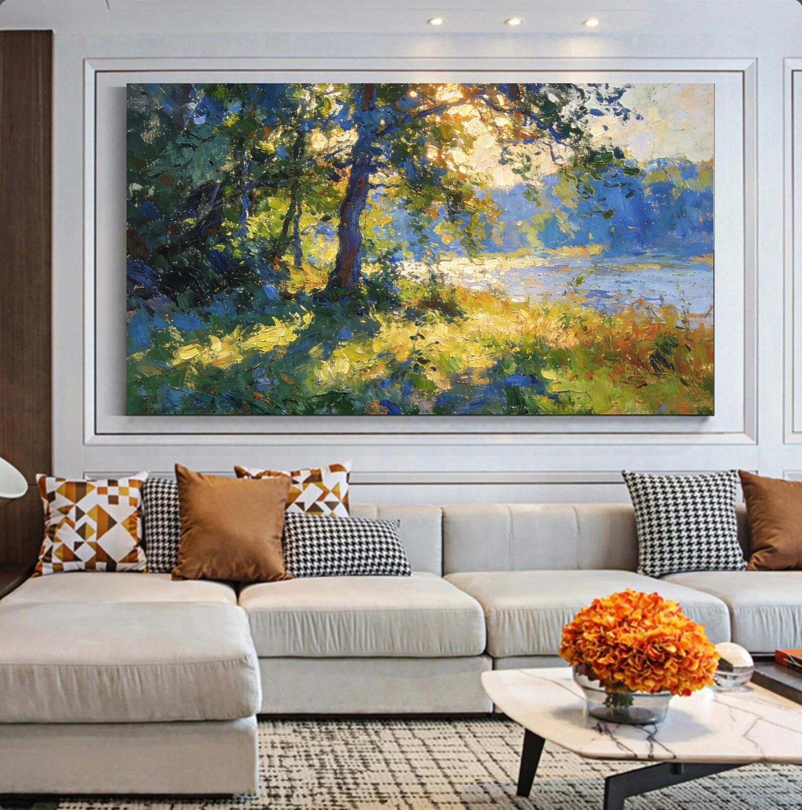 Sunlit Forest Lake Impressionist Oil Painting #FT595