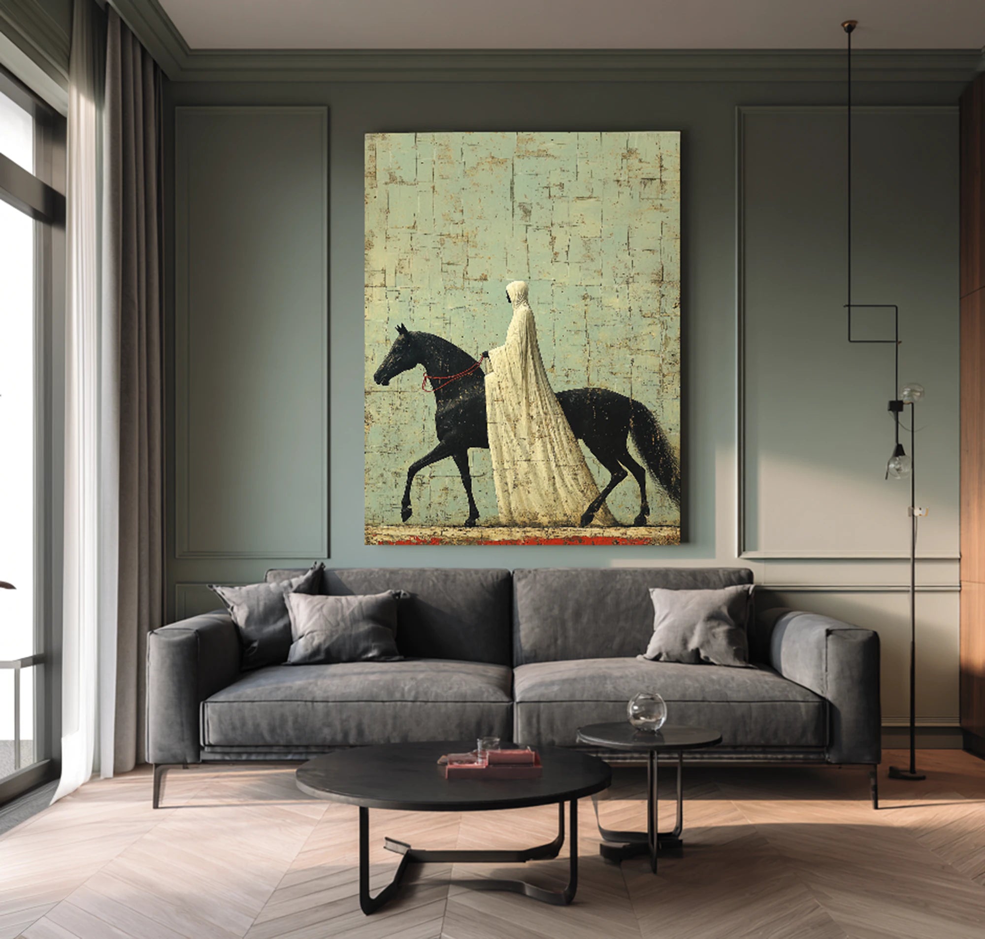 Original Abstract Black Horse Rider Oil Painting #WA529