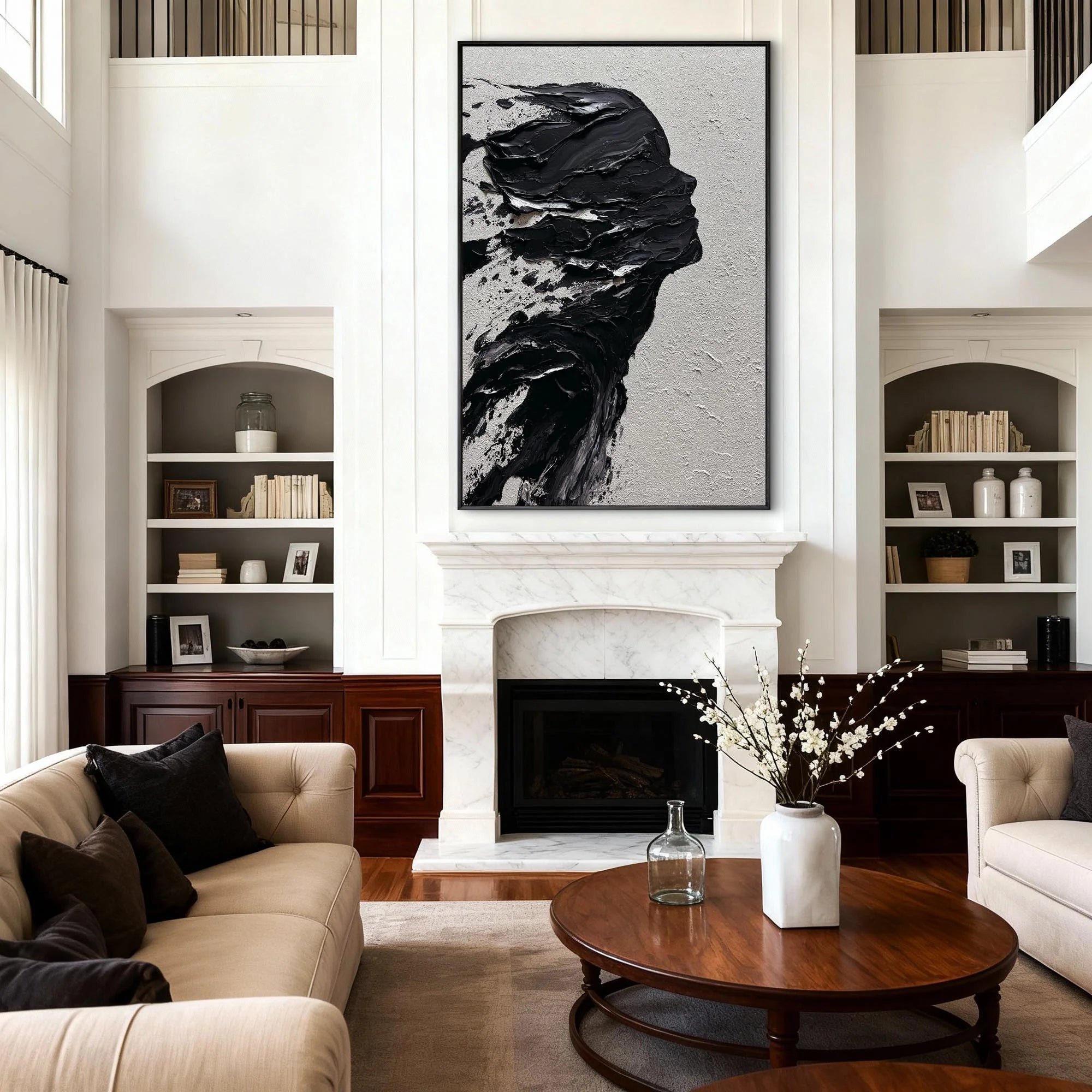 Abstract Black and White Textured Silhouette Oil Painting #AB233