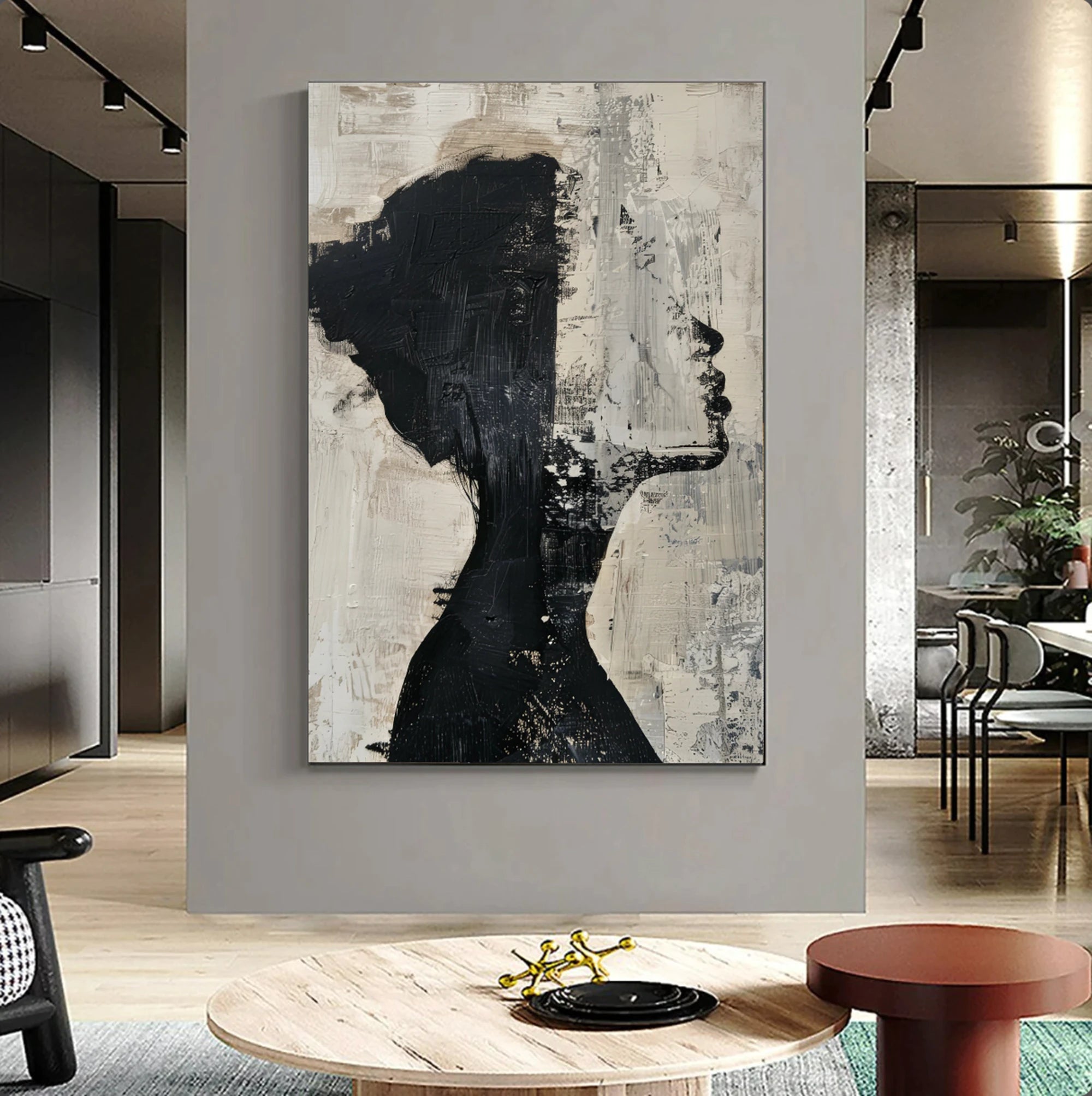 Abstract Black & Beige Silhouette Painting #WA520
