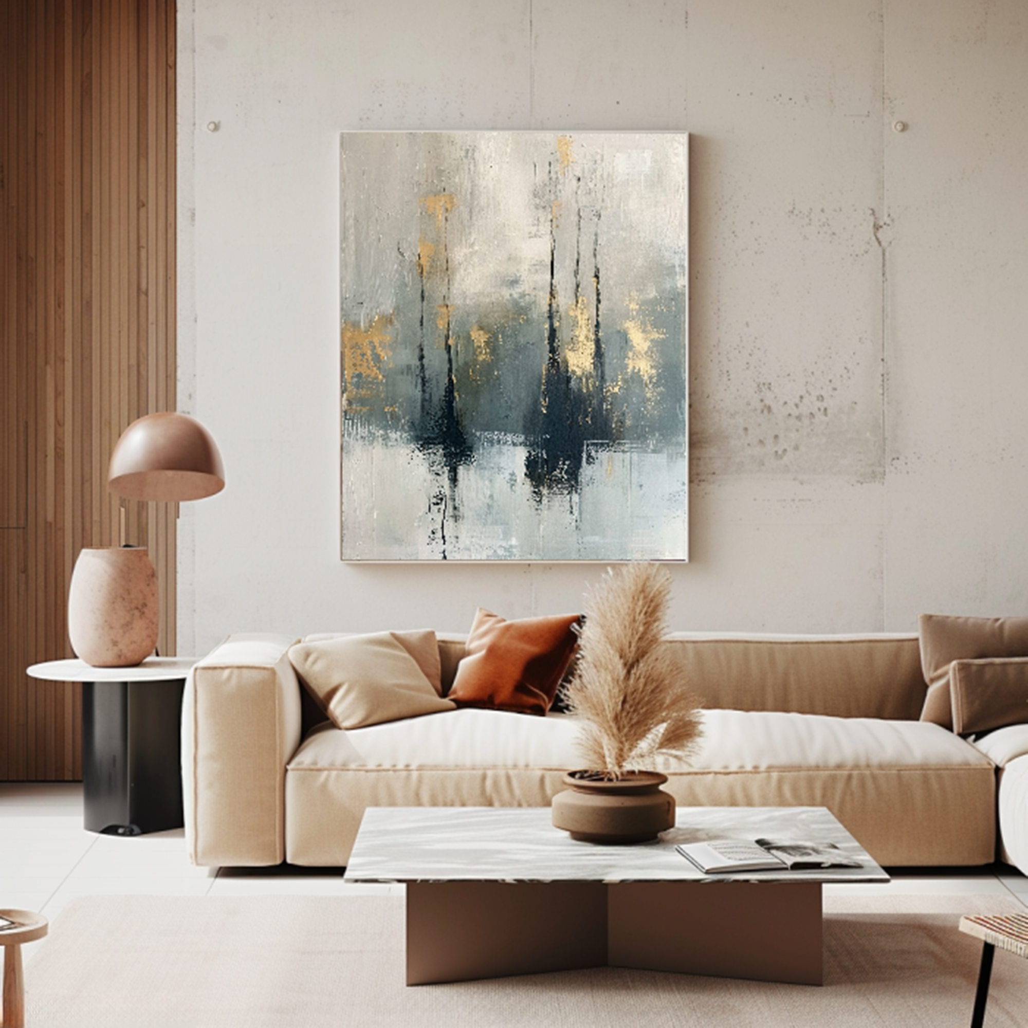 Abstract Gray & Gold Textured Oil Painting #FT214