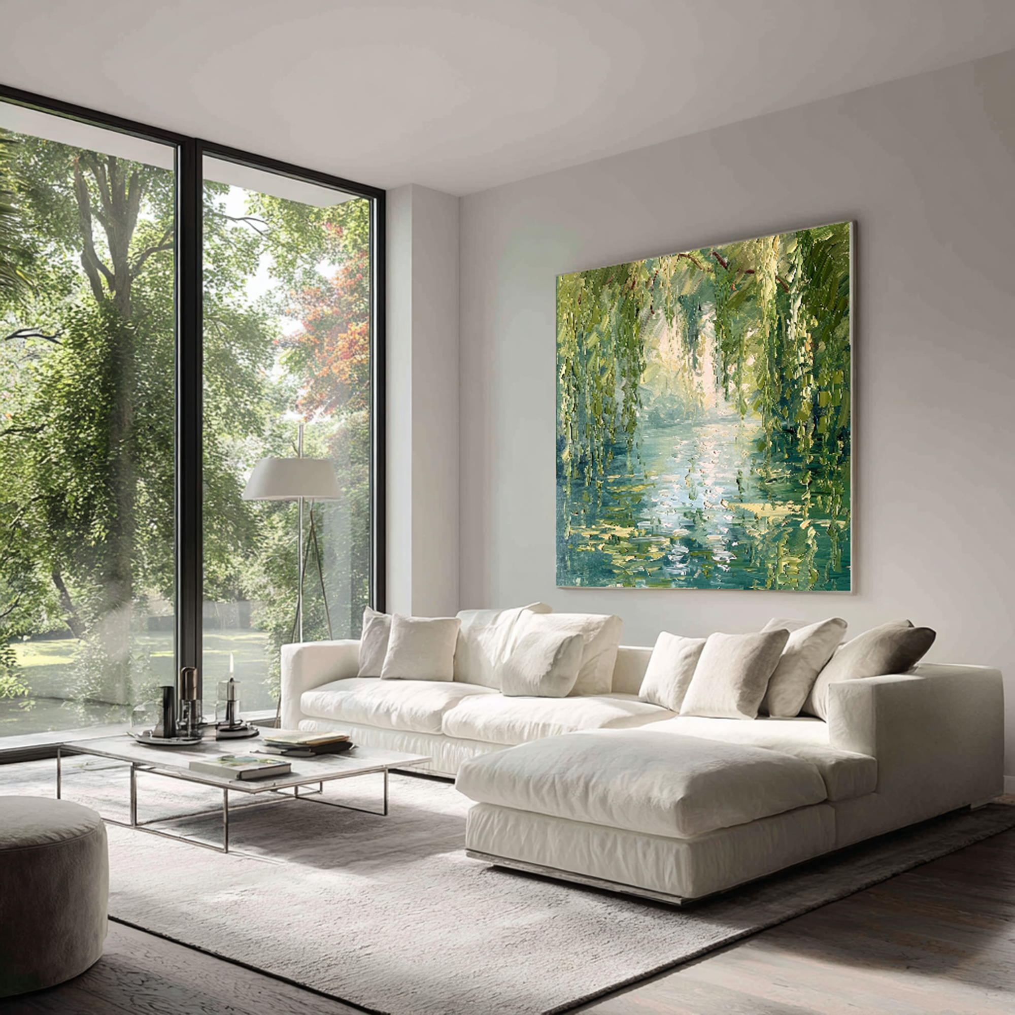 Impressionist Willow Water Reflections Hand Painted Oil Painting #FT343