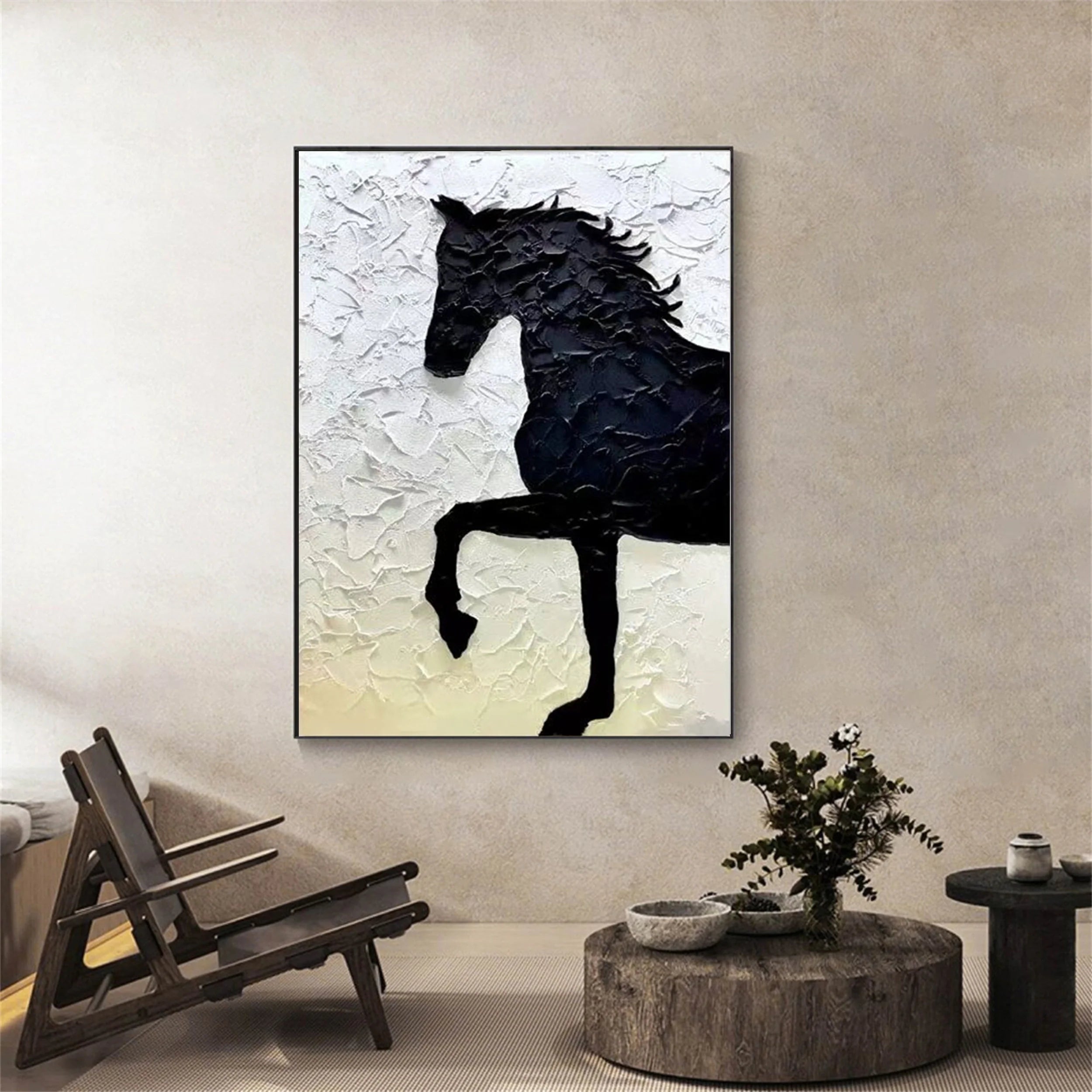 White And Black Horse Abstract Animal Wall Art #AM015