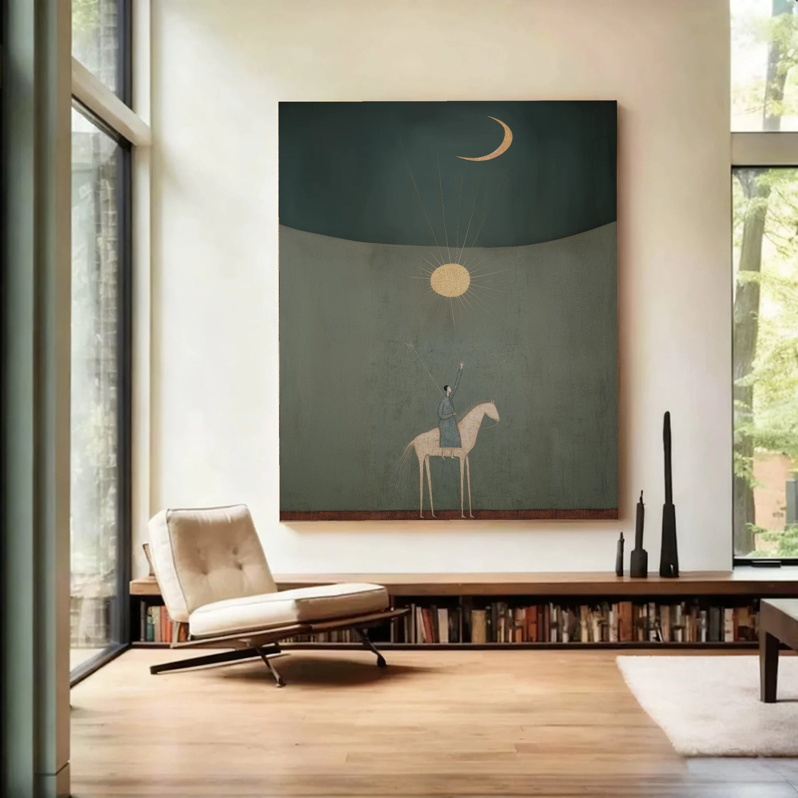 Original Hand-painted Abstract Sun Moon Rider Oil Painting #WA527