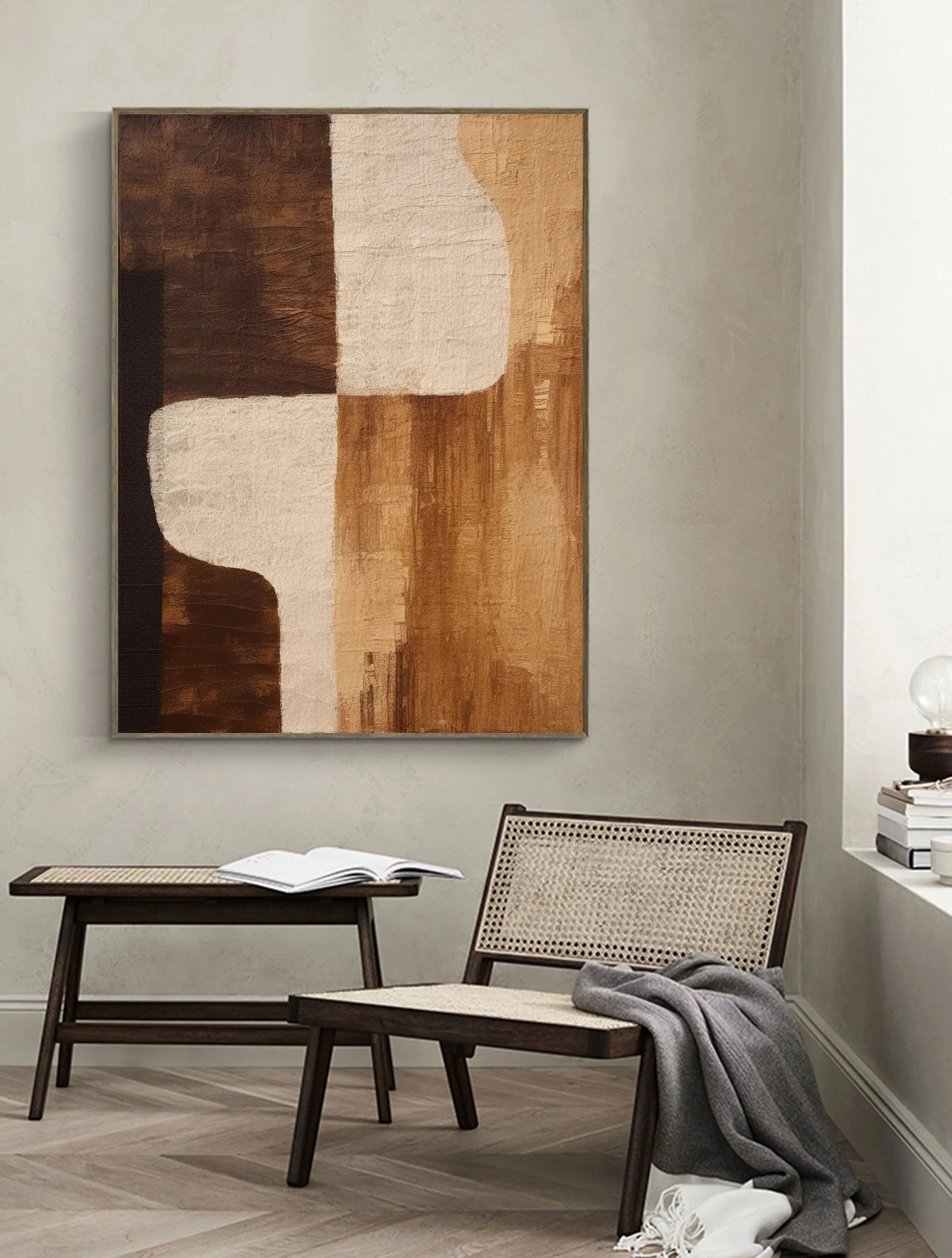 Handcrafted Geometric Wabi Sabi Abstract Tan & Brown Painting for Room