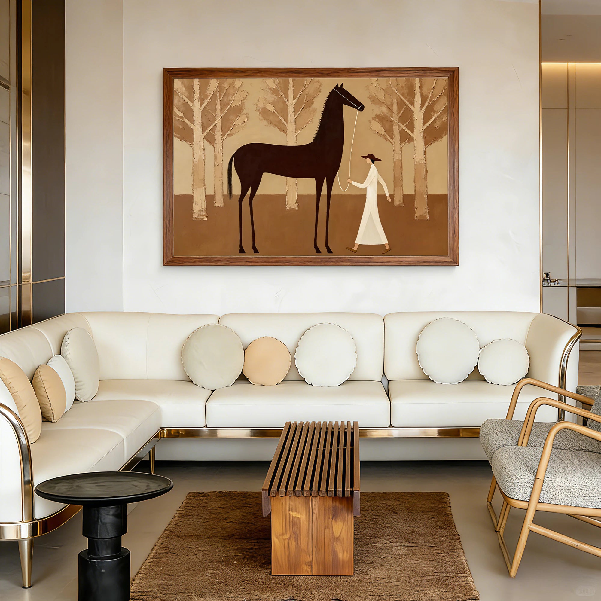 Contemporary Neutral Tone Forest Horse Oil Painting #AB626