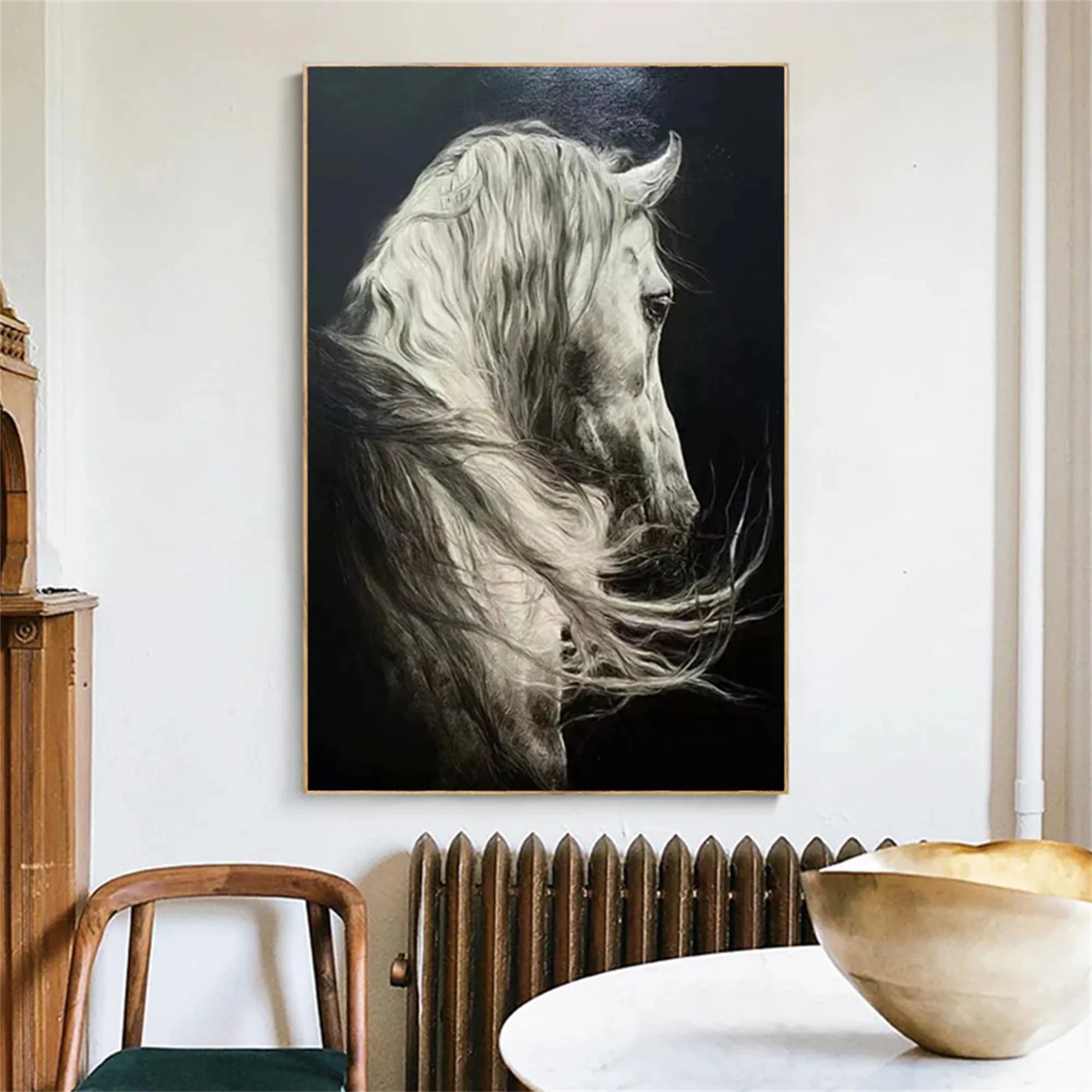 White And Black Horse Abstract Animal Wall Art #AM050
