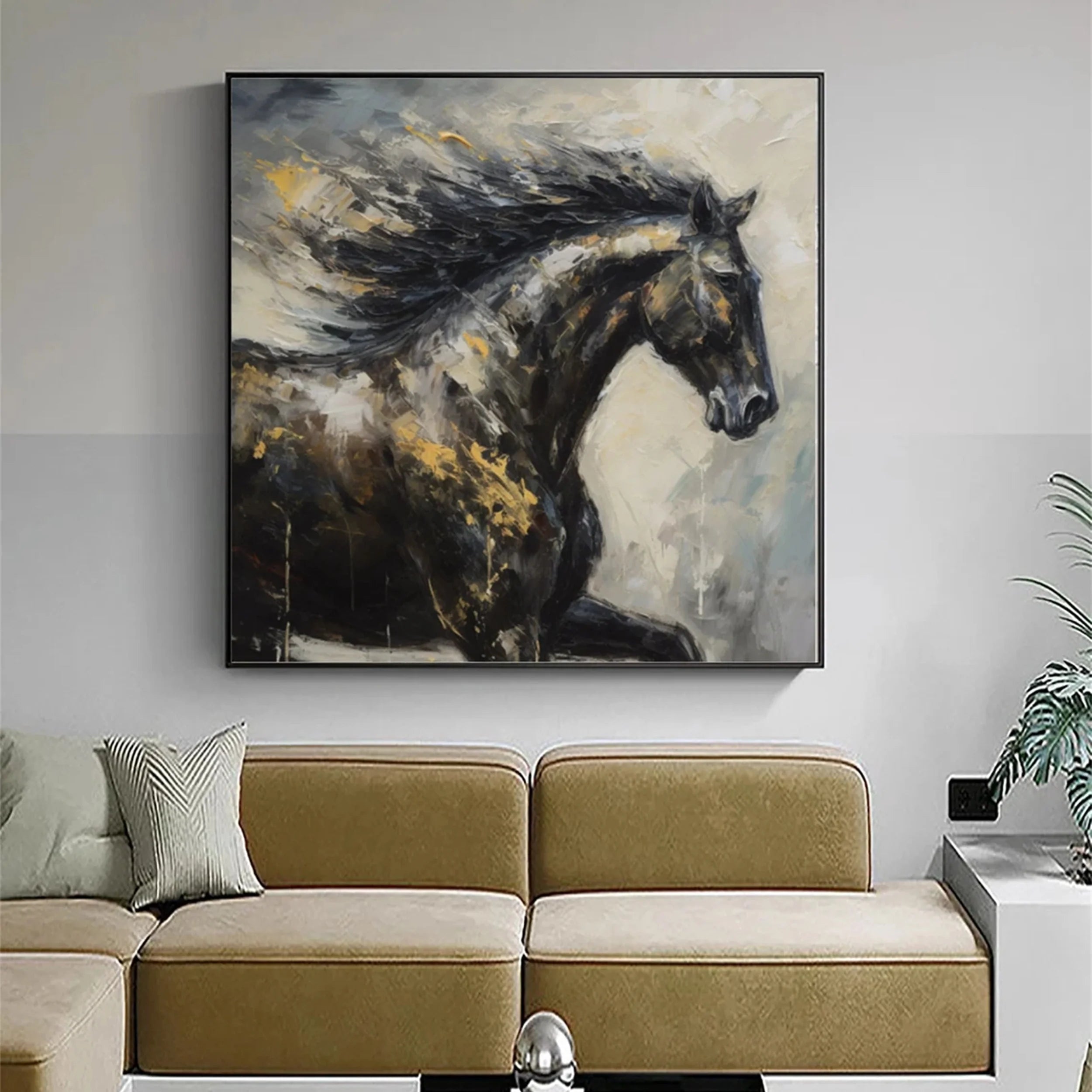 Black Horse Abstract Animal Wall Art #AM045