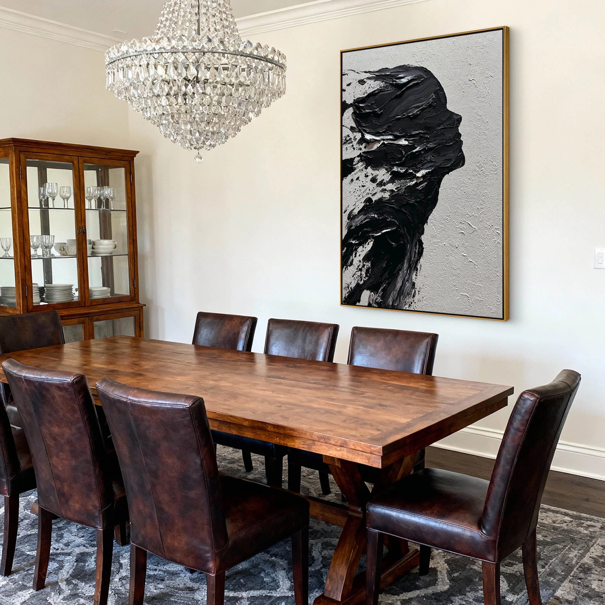 Abstract Black and White Textured Silhouette Oil Painting #AB233