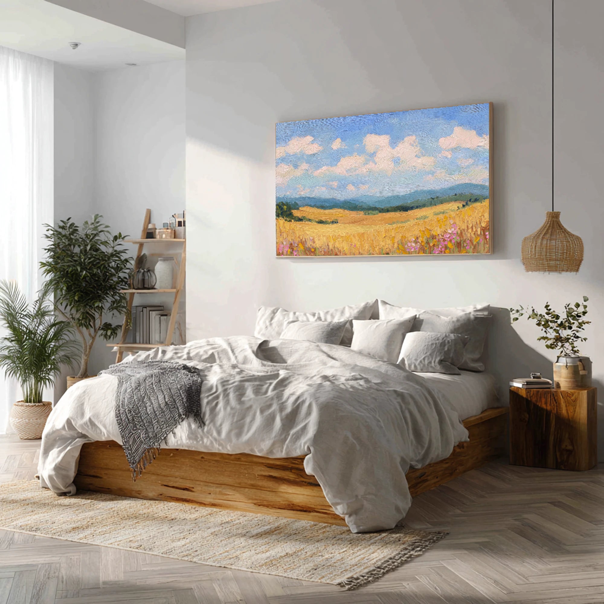 Sunny Wheat Field Landscape Oil Painting #FT575