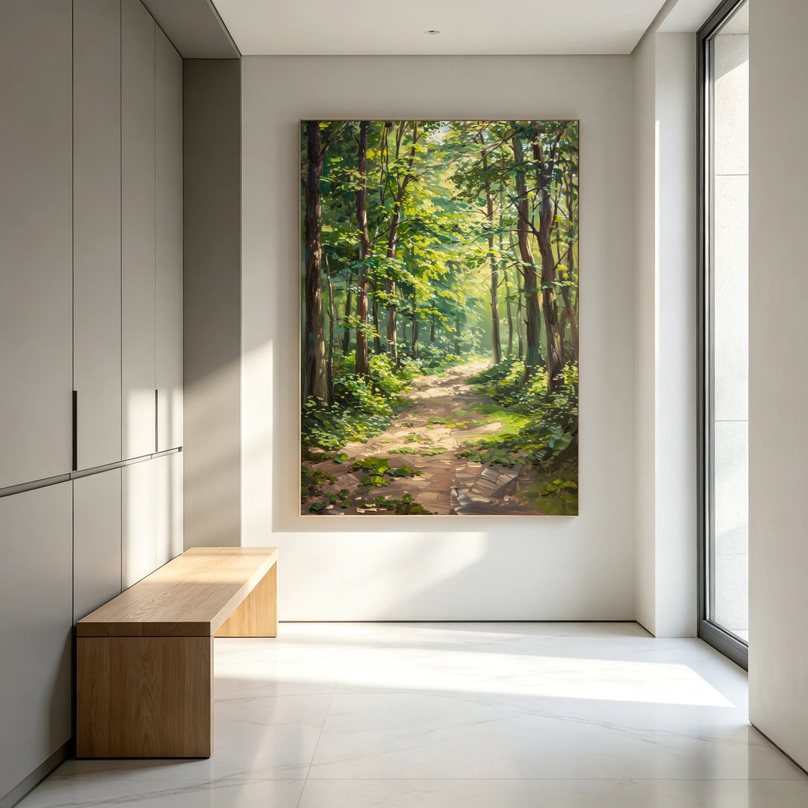 Sunlit Forest Path Hand-Painted Oil Painting #FJ595