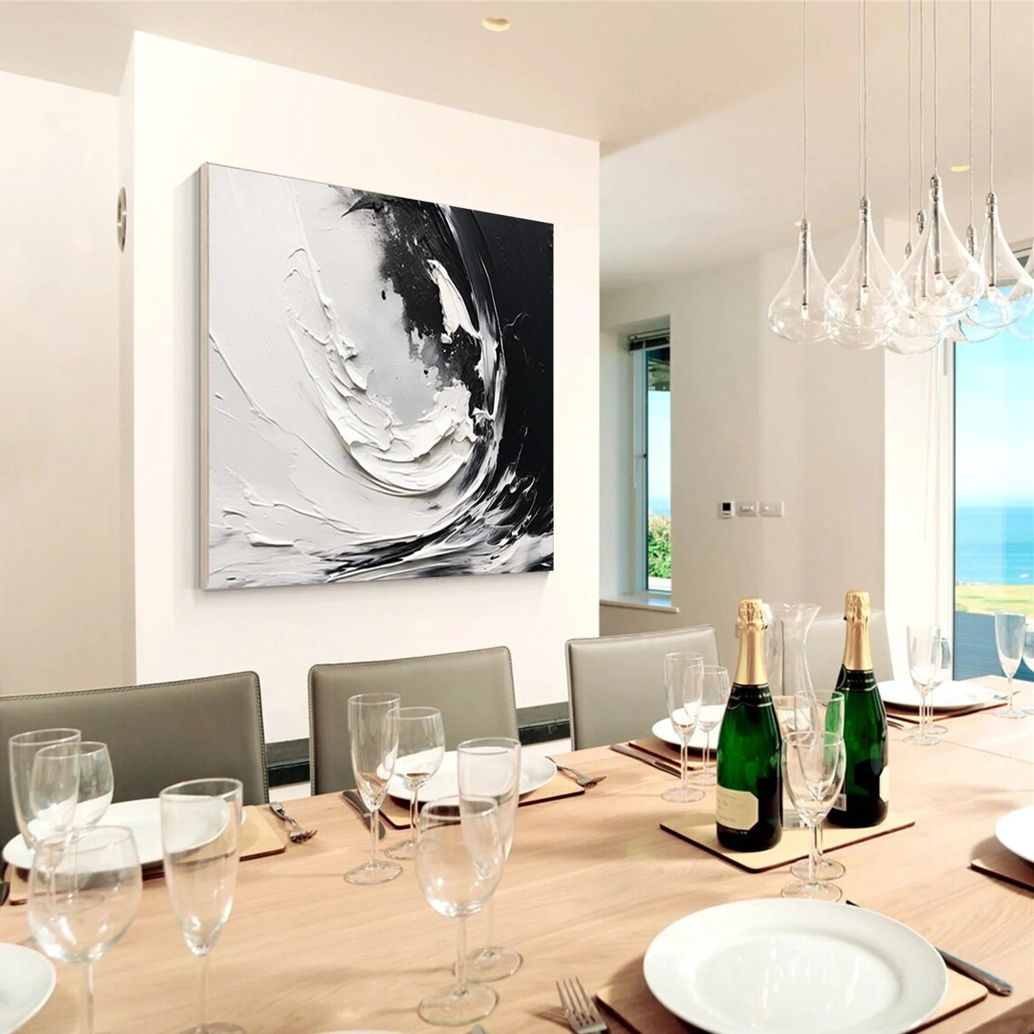 Black and White Minimalist_Textured Canvas Art #MZ109