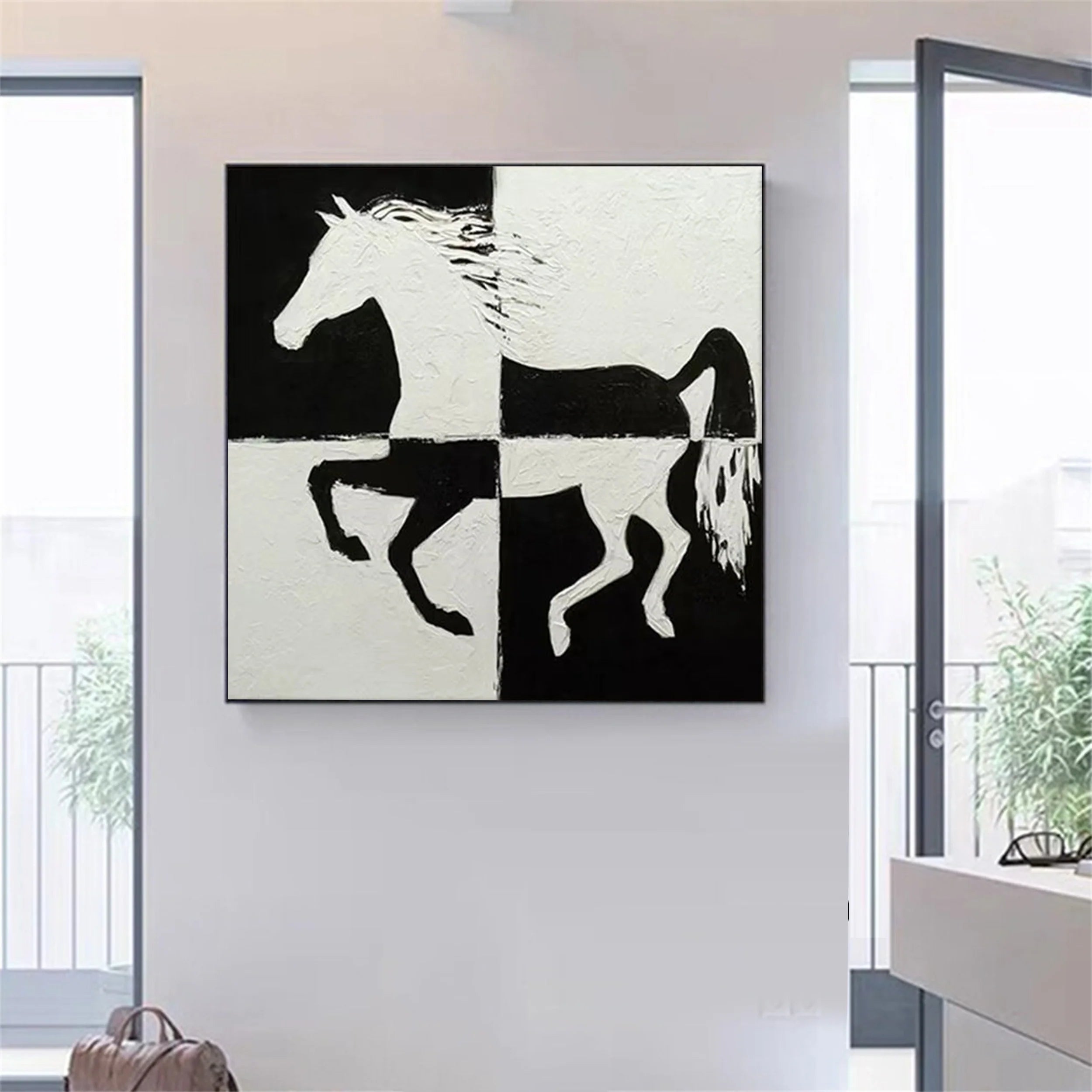 White And Black Horse Abstract Animal Wall Art #AM031