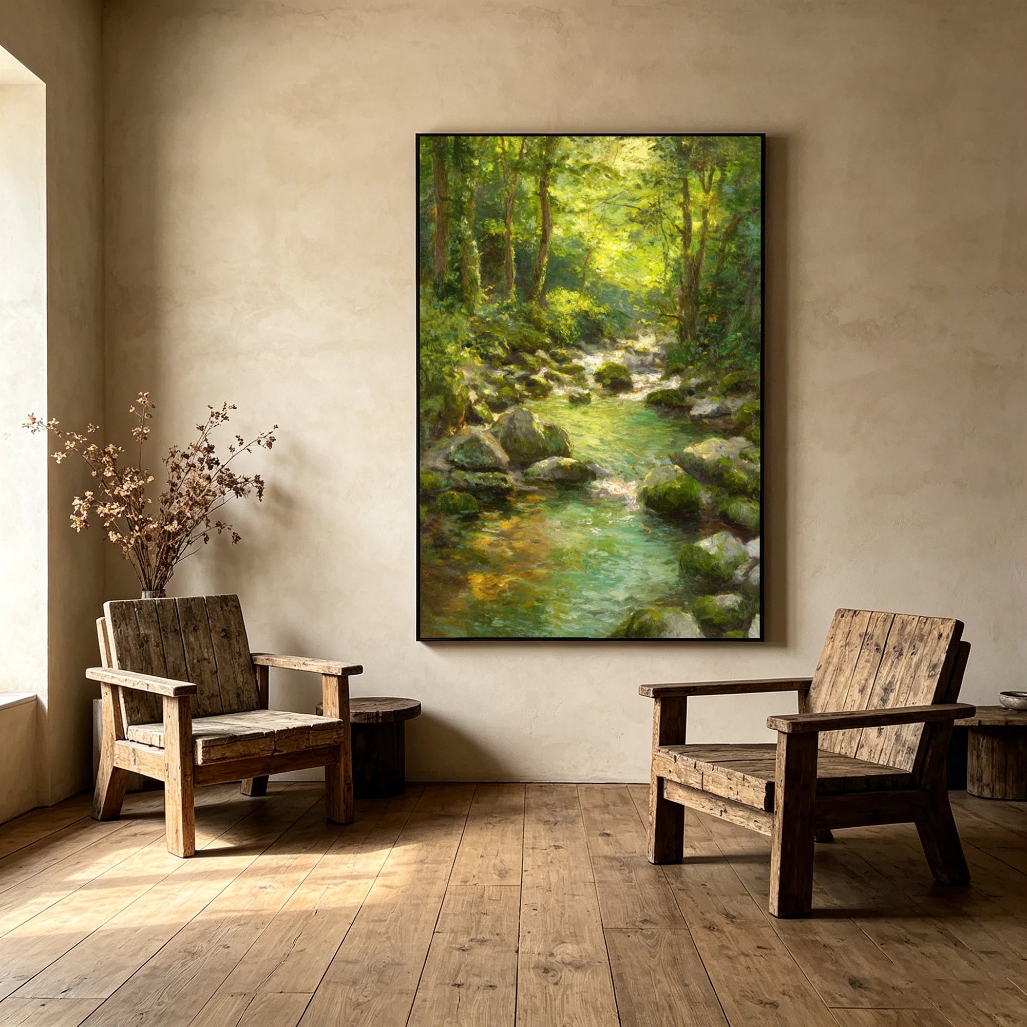 Forest Stream Hand-Painted Oil Painting #FJ598