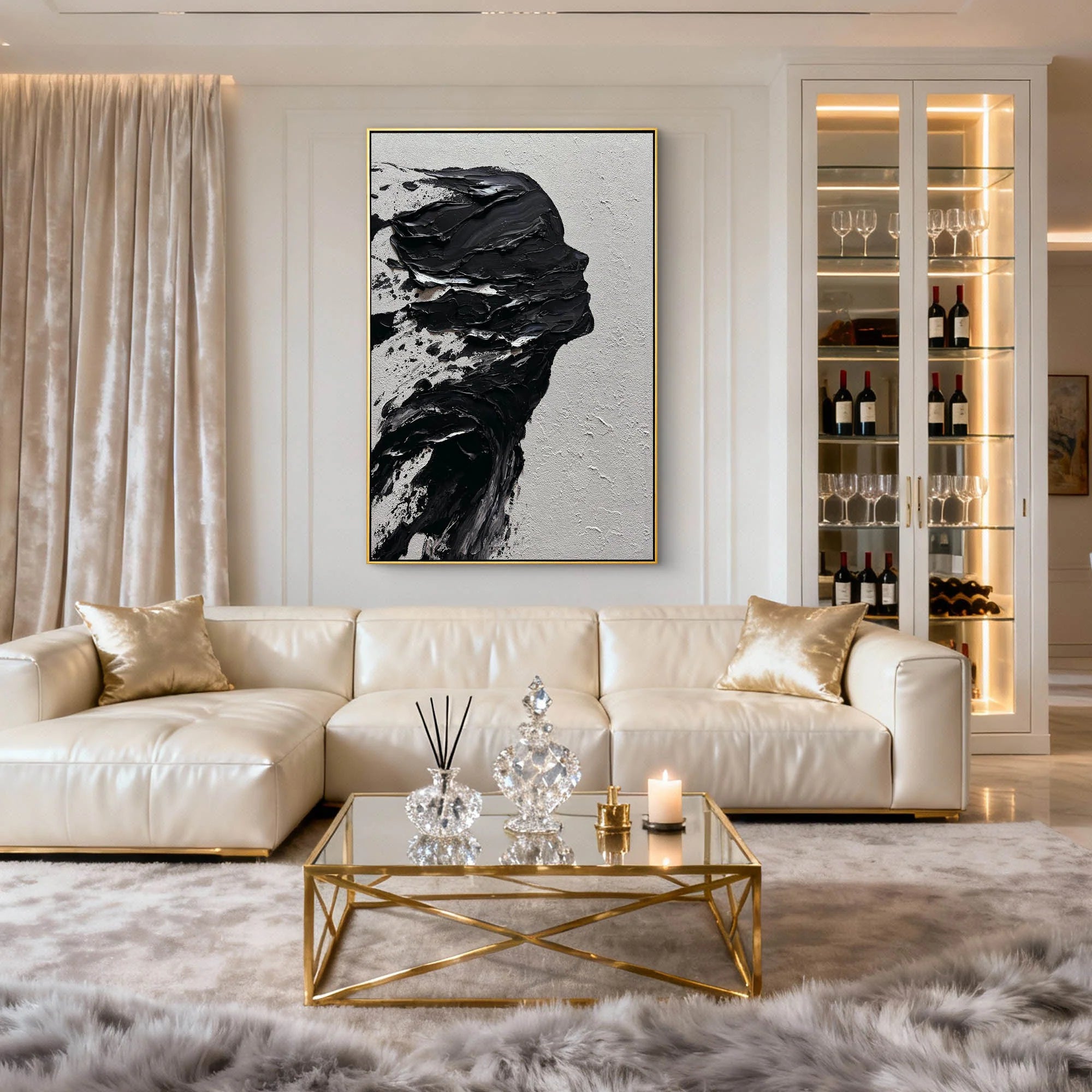 Abstract Black and White Textured Silhouette Oil Painting #AB233