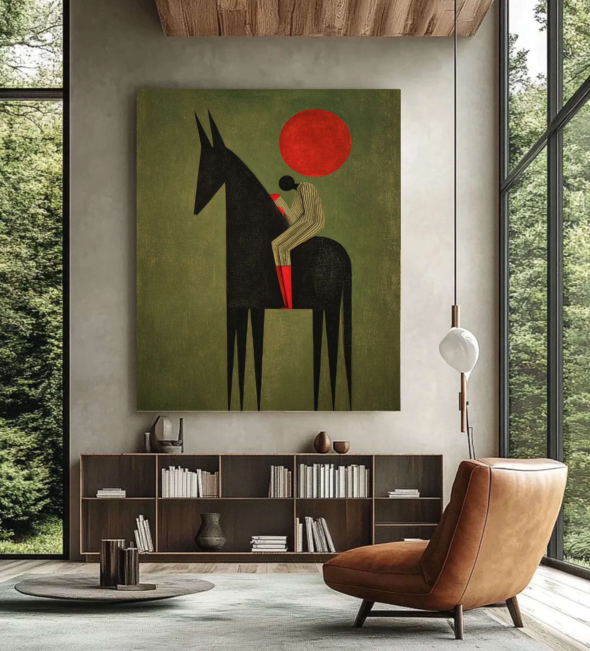 Hand-painted Abstract Horse Rider Canvas Wall Art #WA536