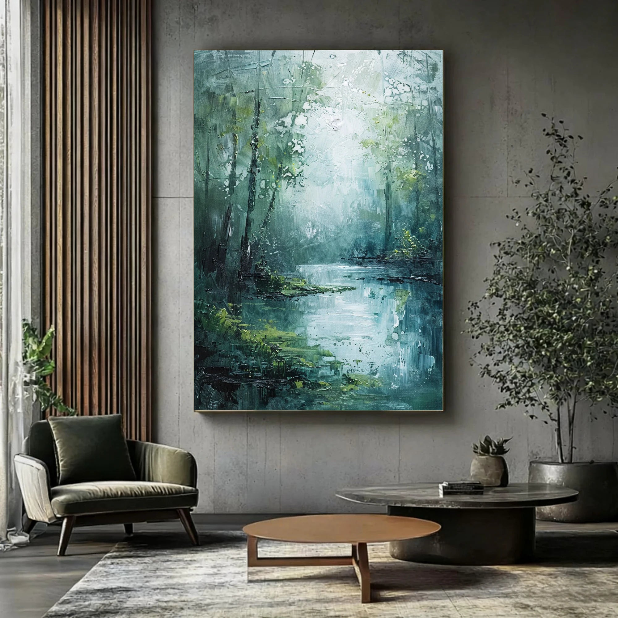Green Forest Stream Abstract Oil Painting #FJ592
