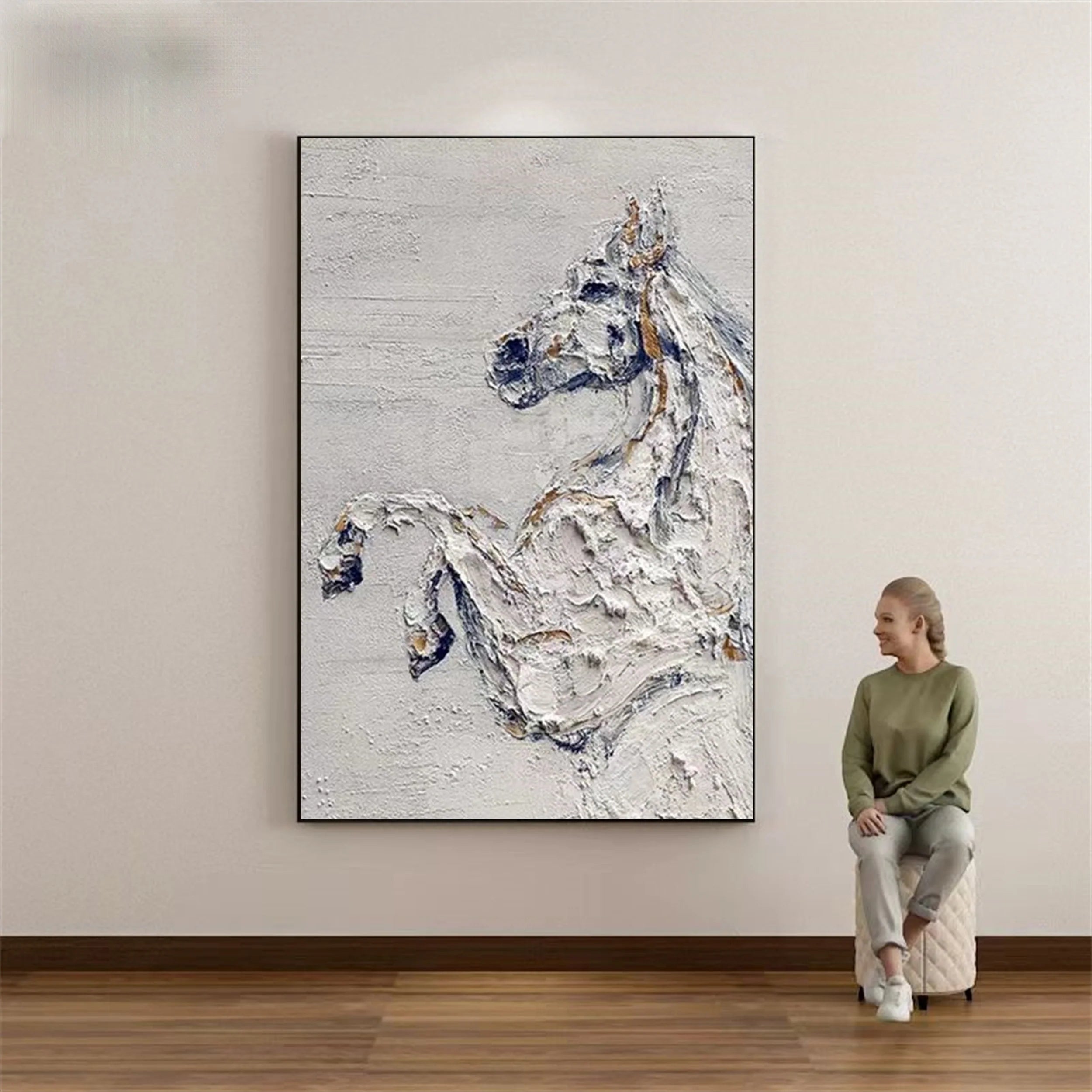 Beige Horse Abstract Animal Wall Art #AM041