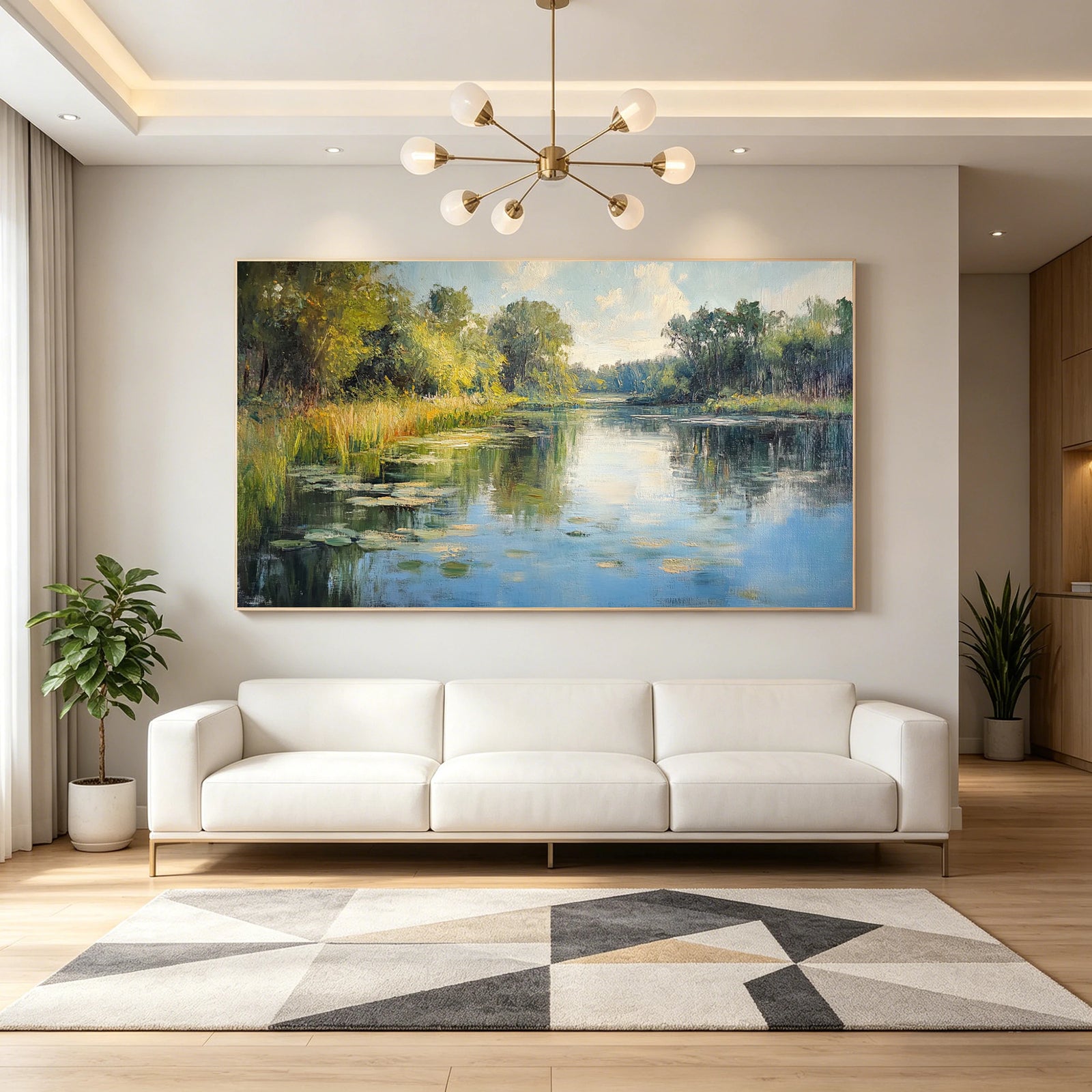 Impressionist Water Lily Lake Landscape Oil Painting #FT583