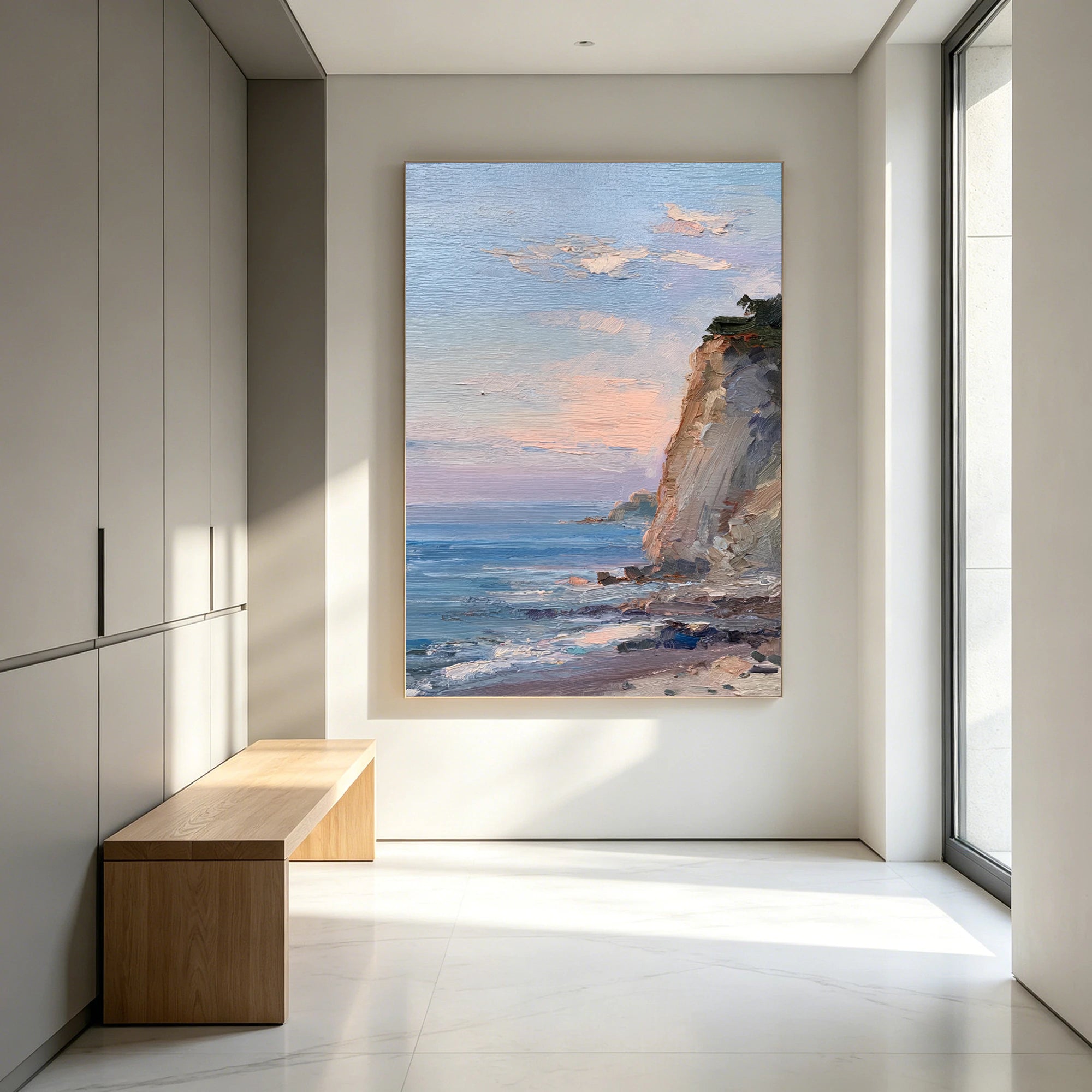 Hand-Painted Coastal Cliff Oil Painting #SK647