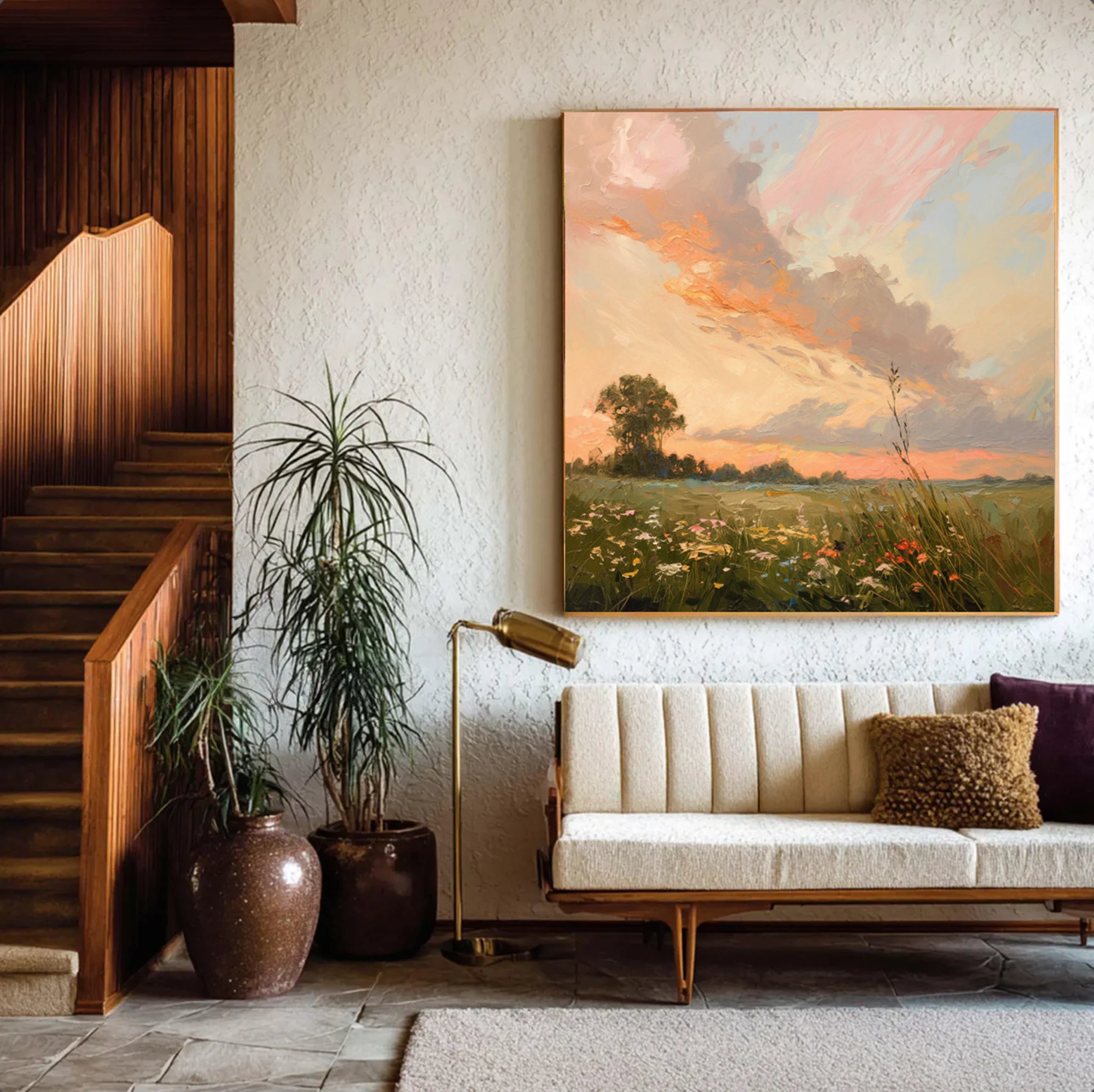 Sunset Meadow Landscape Oil Painting #FT522